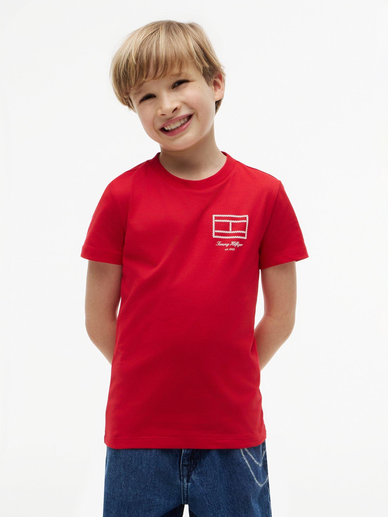 Tommy Hilfiger Outline Flag Logo Jersey T-Shirt - Red