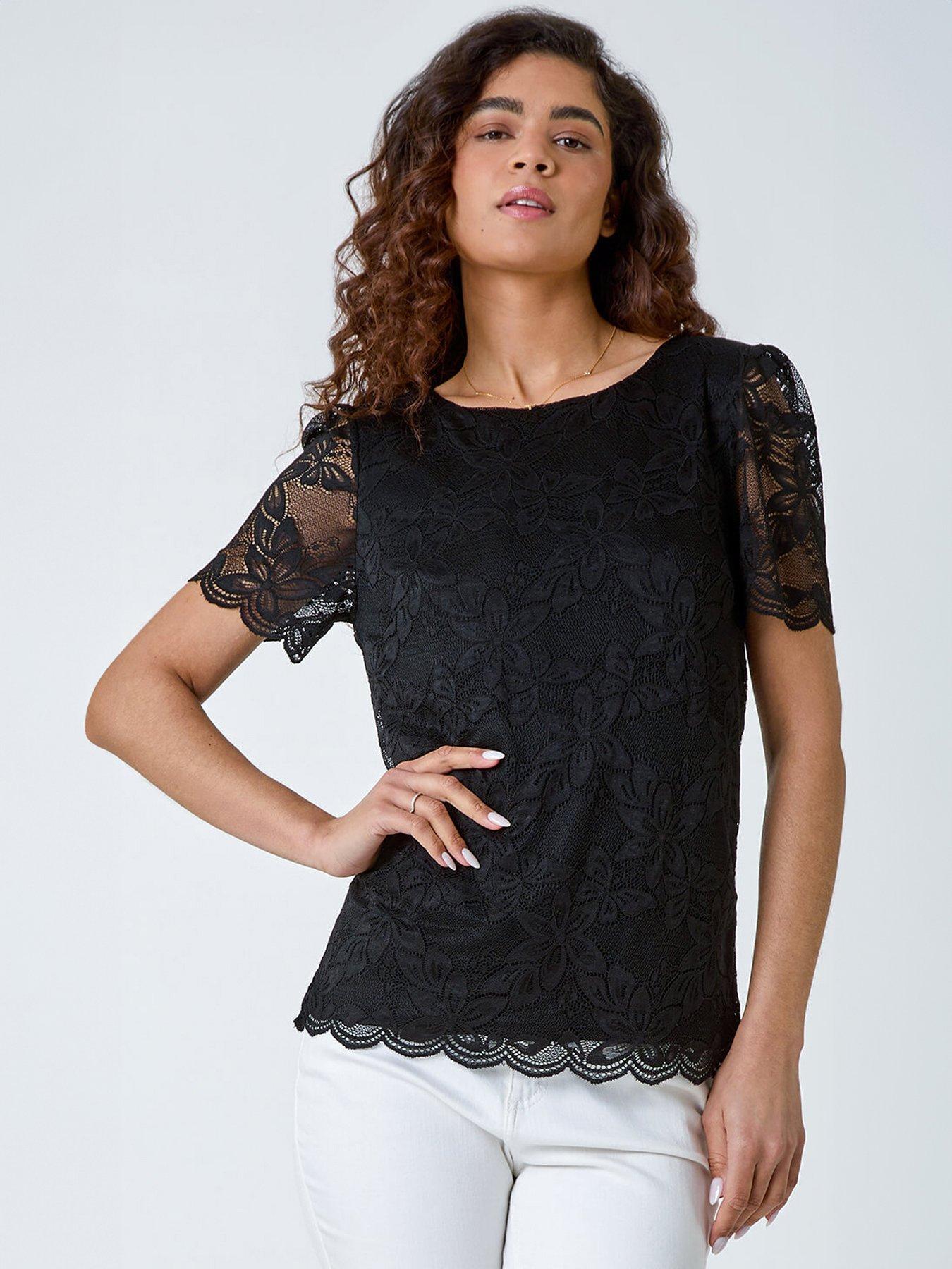 Image 1 of 5 of Roman Floral Stretch Lace Top