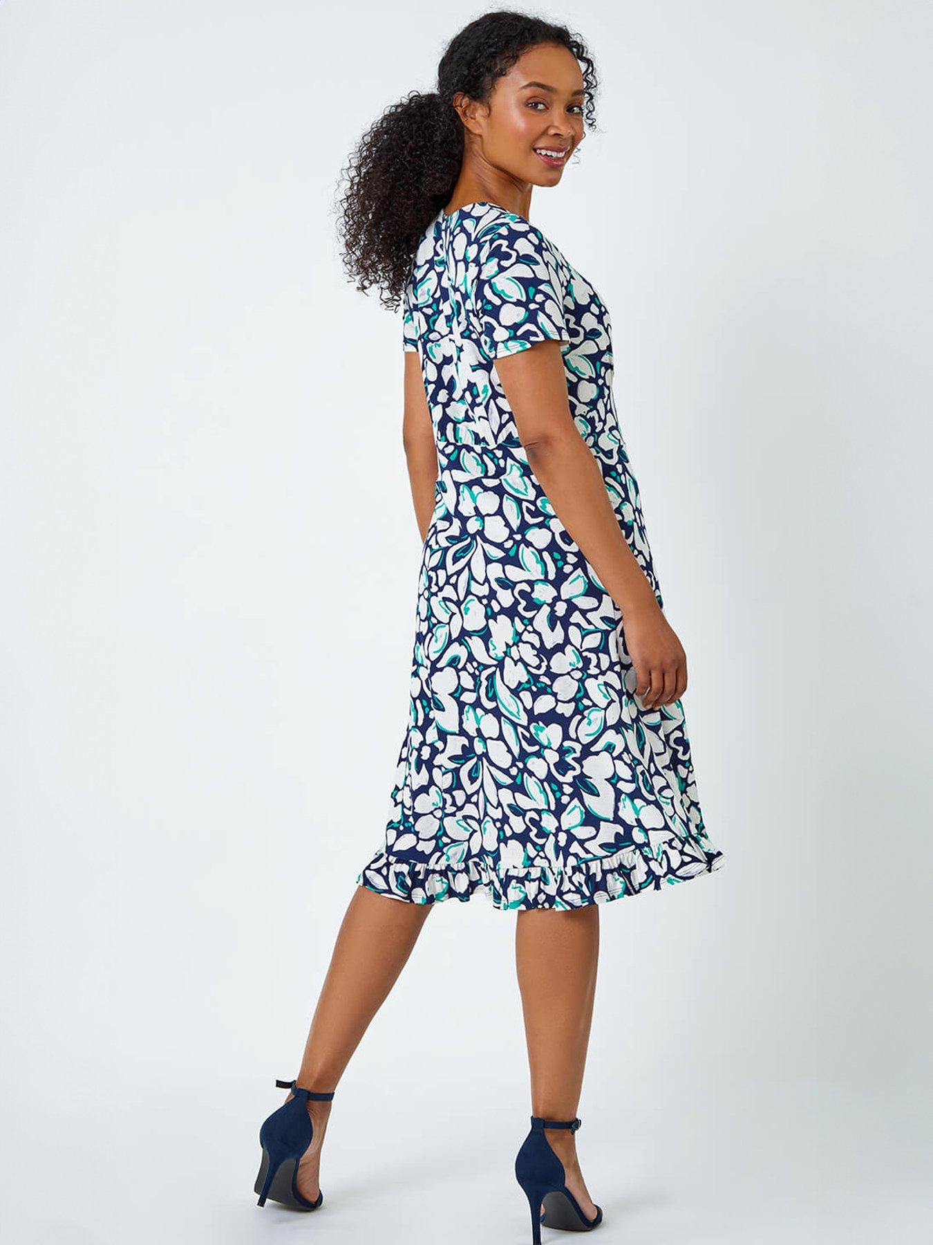 Image 2 of 5 of Roman Petite Floral Frill Hem Stretch Dress