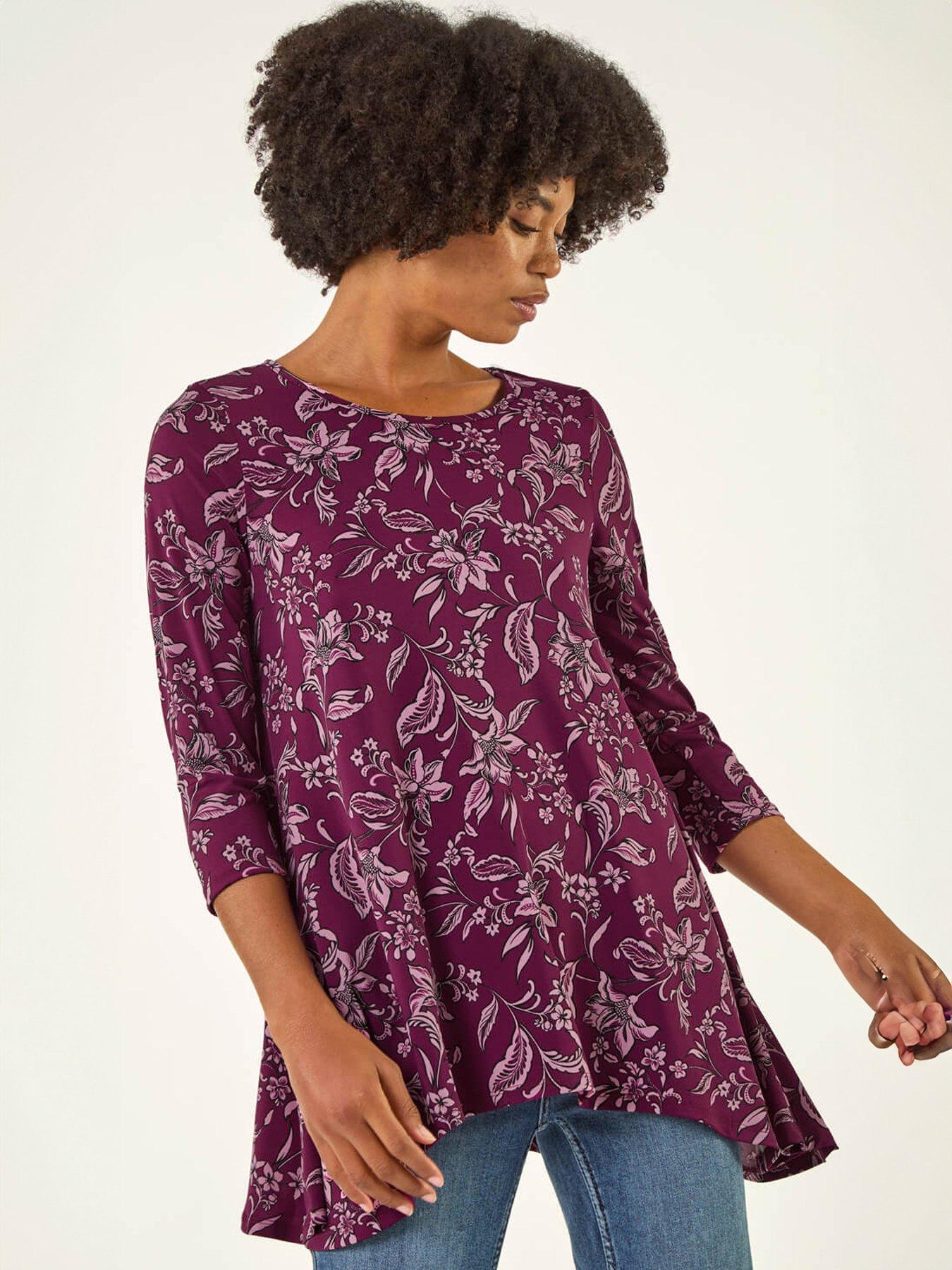 Roman Floral Hanky Hem Tunic Top