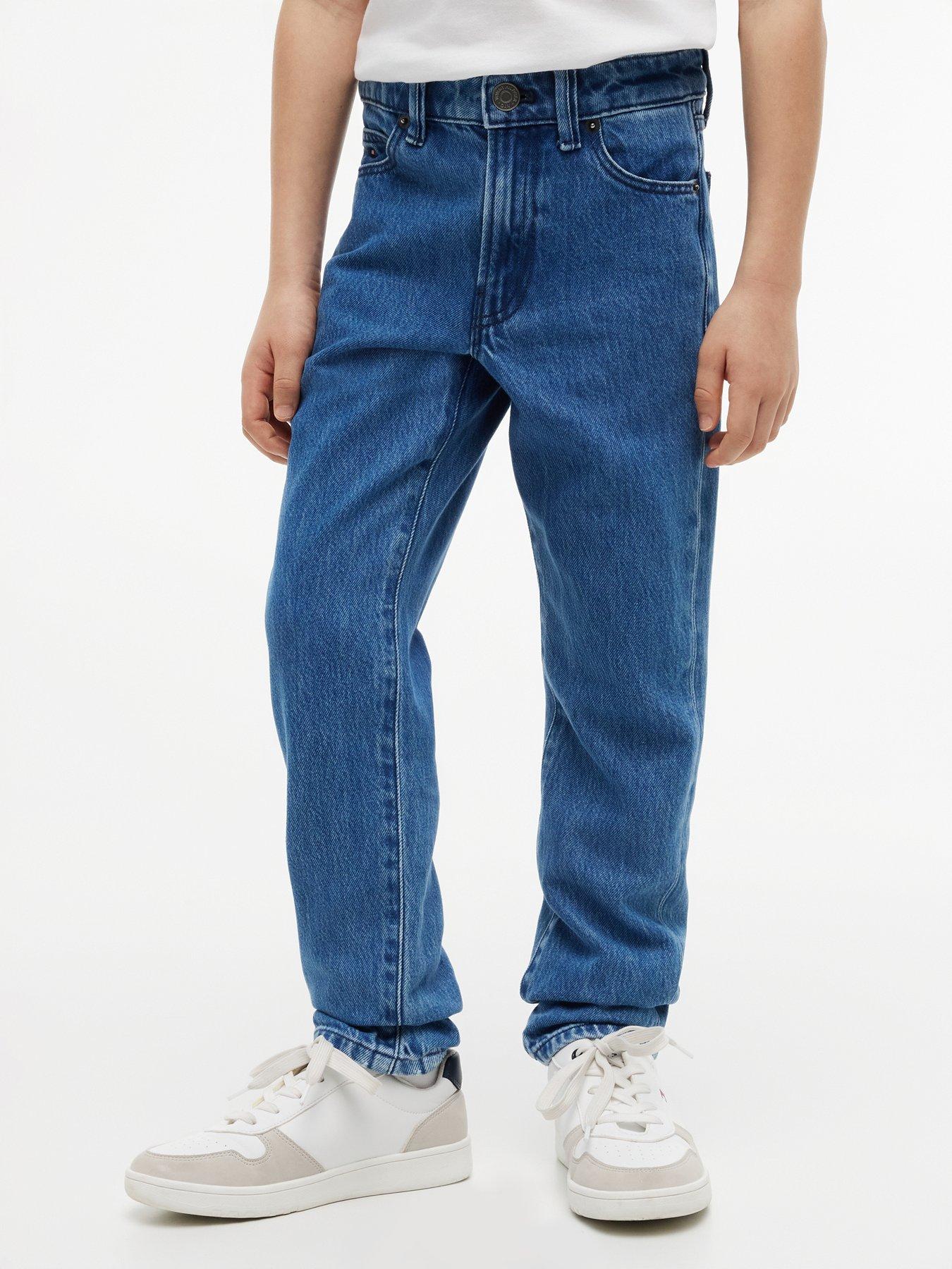 Image 1 of 7 of Tommy Hilfiger Flag Embroidery Faded Straight Jeans - Denim Medium 01