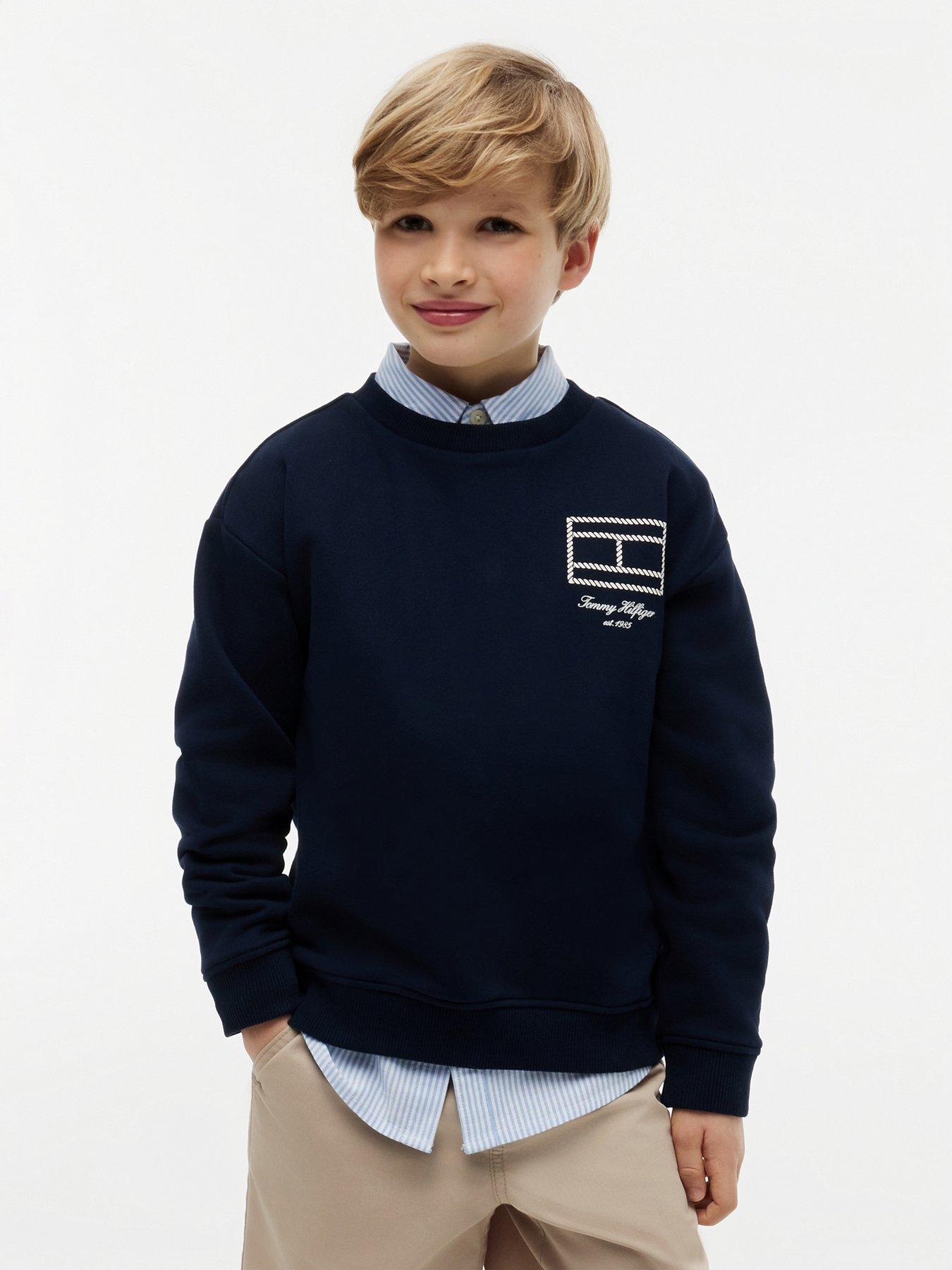 Tommy Hilfiger Outline Flag Logo Terry Sweatshirt - Dark Blue