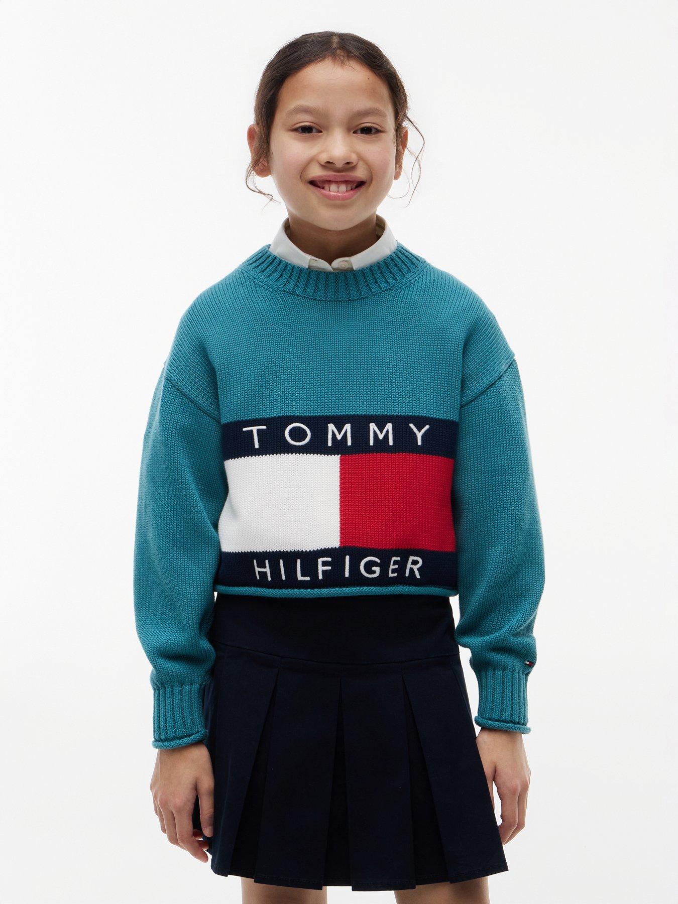 Tommy Hilfiger Heritage Chunky Knit Flag Logo Jumper - Platinum Teal
