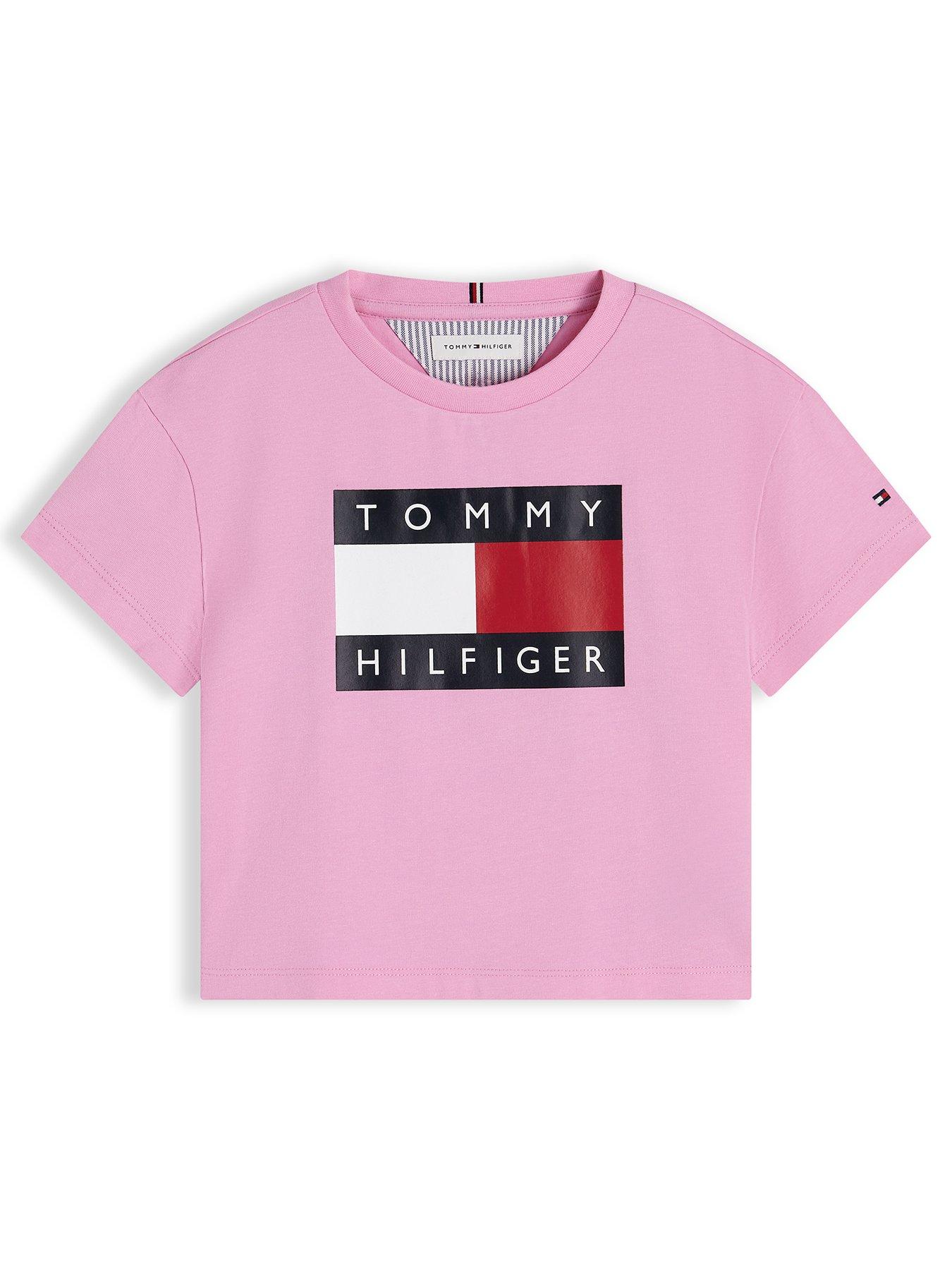 Tommy Hilfiger Girls Heritage Flag Short Sleeve T-Shirt - Pink