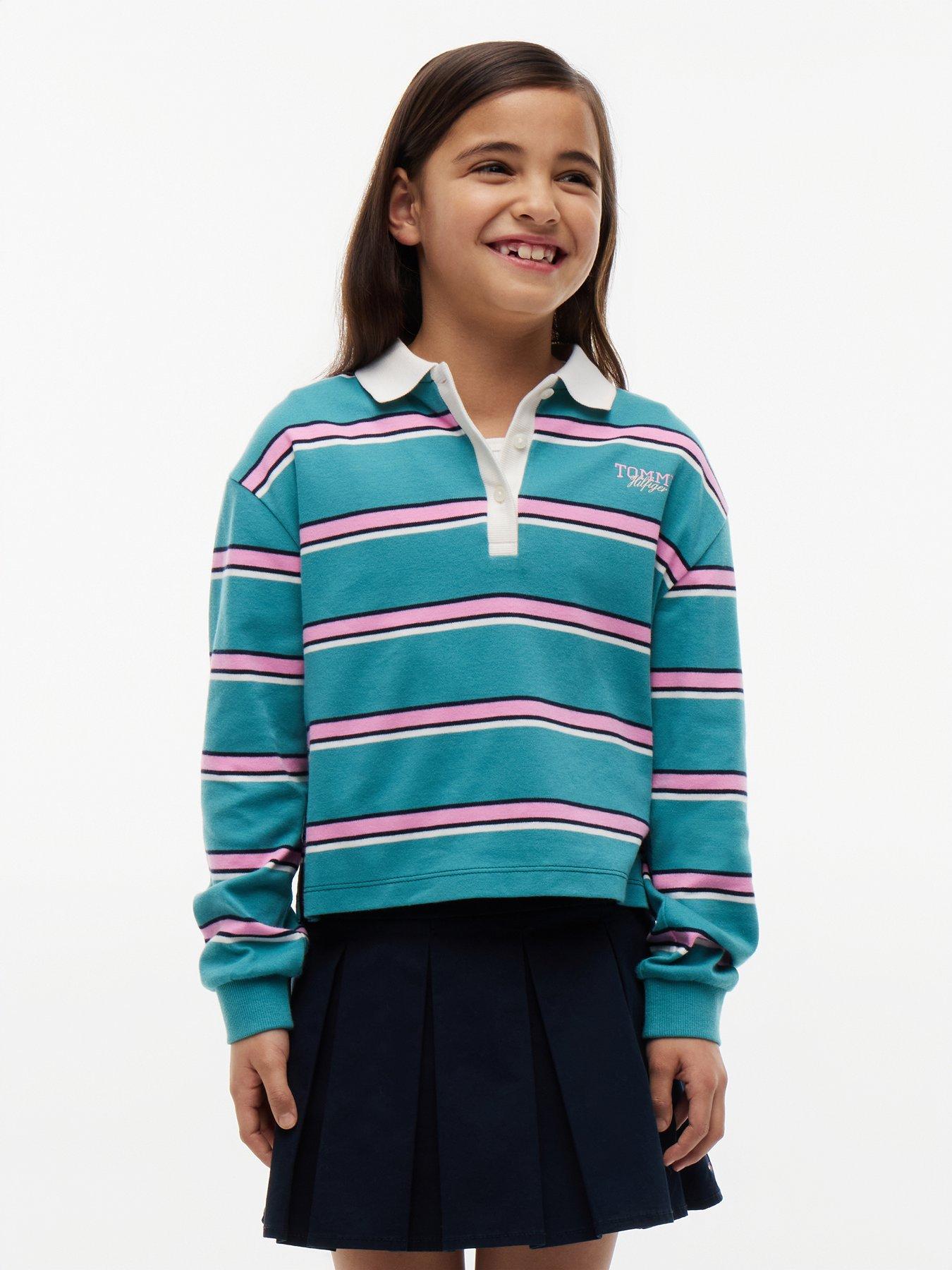 Tommy Hilfiger Rugby Stripe Relaxed Long Sleeve Polo Shirt - Platinum Teal Stripes