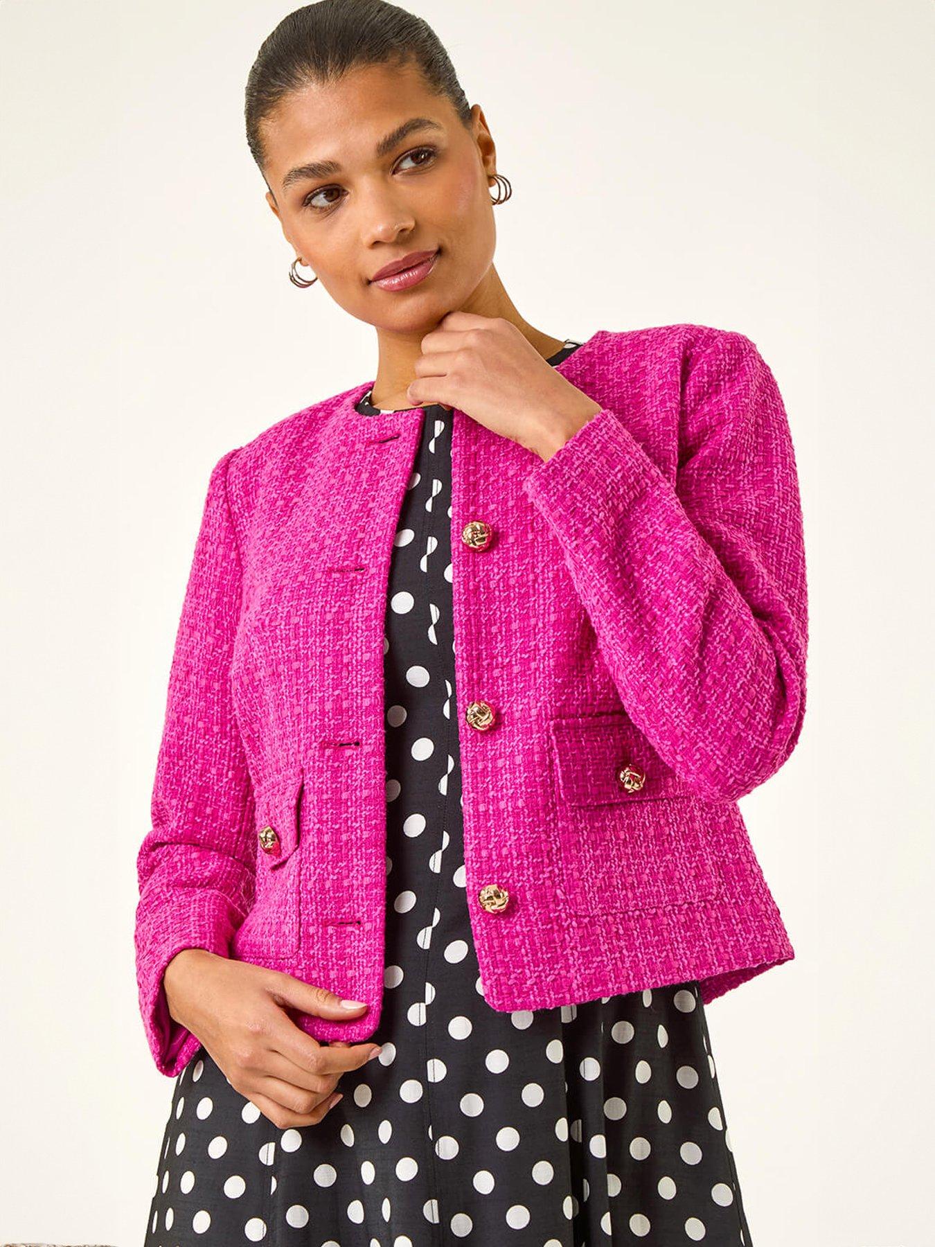 Image 1 of 5 of Roman Collarless Buttoned Boucle Jacket