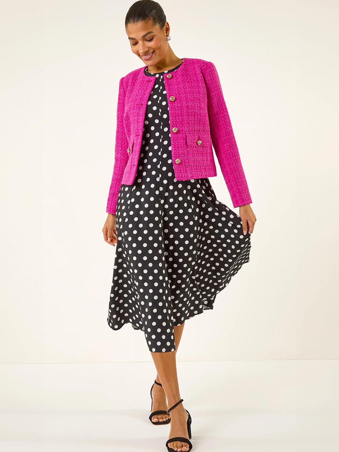 Image 3 of 5 of Roman Collarless Buttoned Boucle Jacket