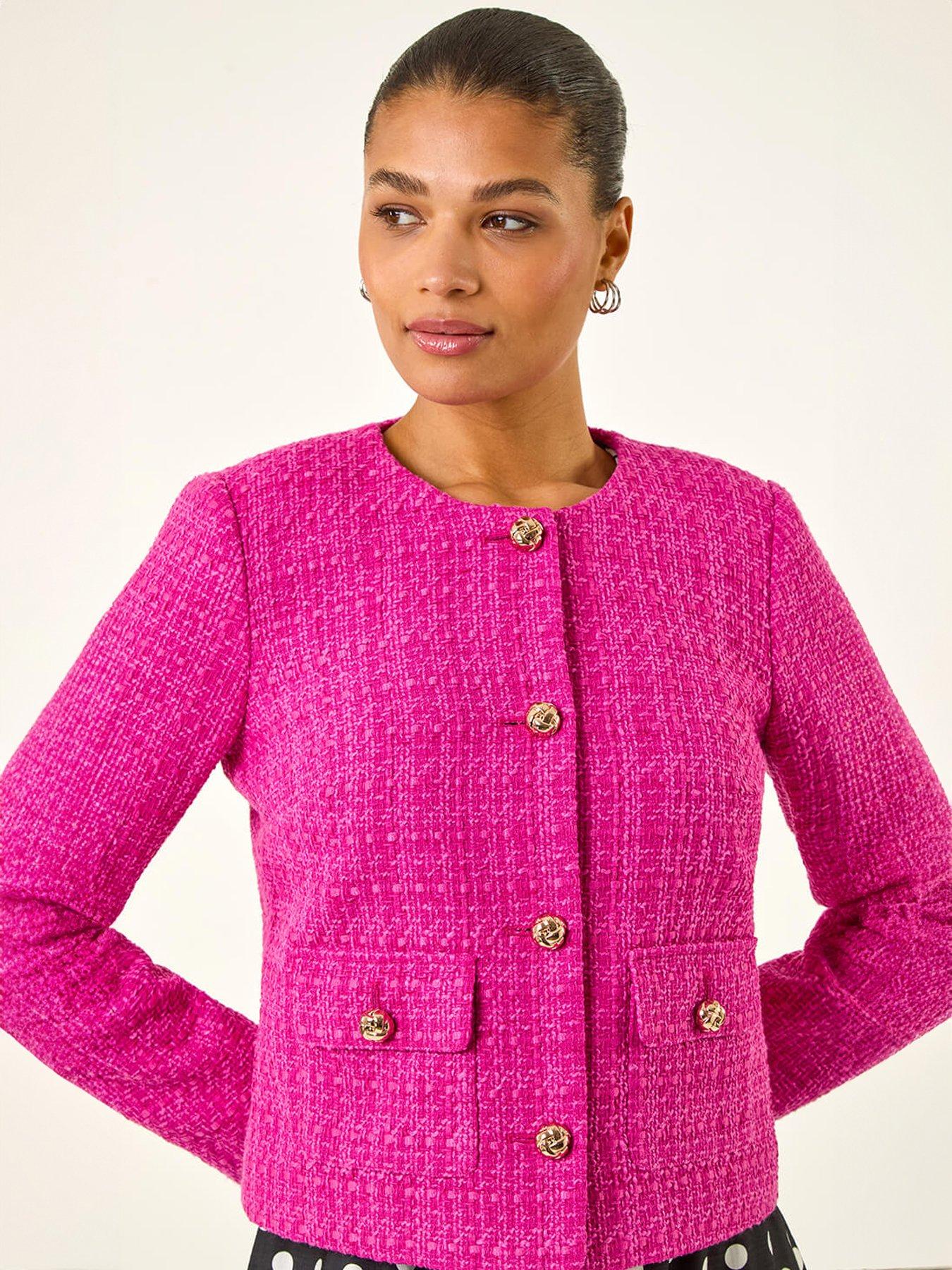 Image 4 of 5 of Roman Collarless Buttoned Boucle Jacket