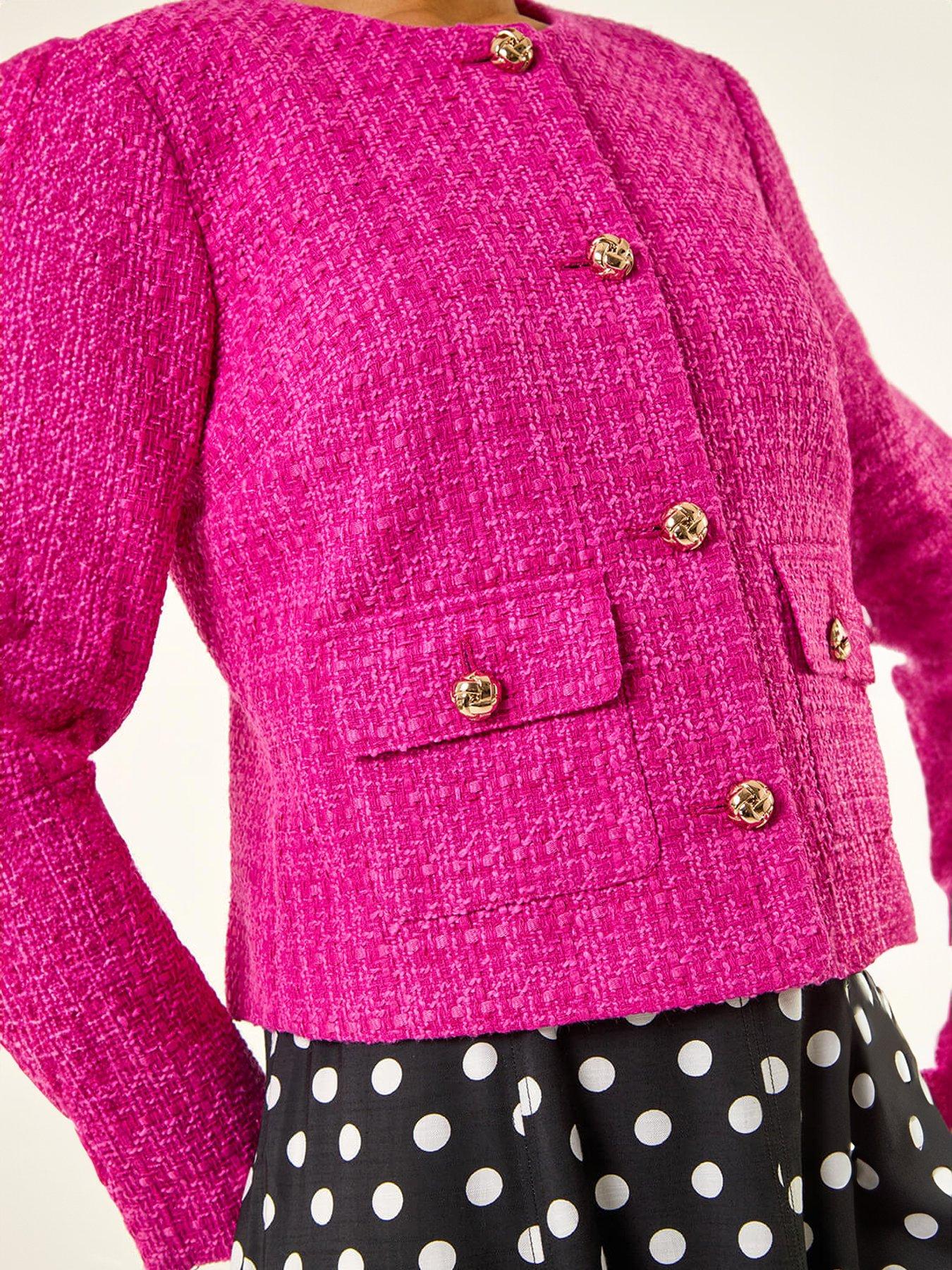 Image 5 of 5 of Roman Collarless Buttoned Boucle Jacket