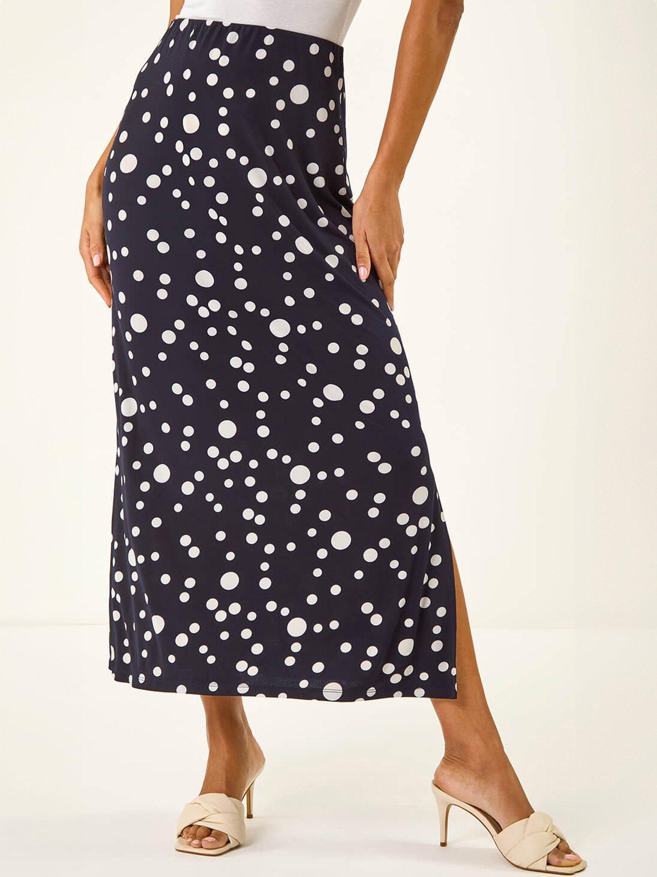 Roman Spot Print Stretch Maxi Skirt