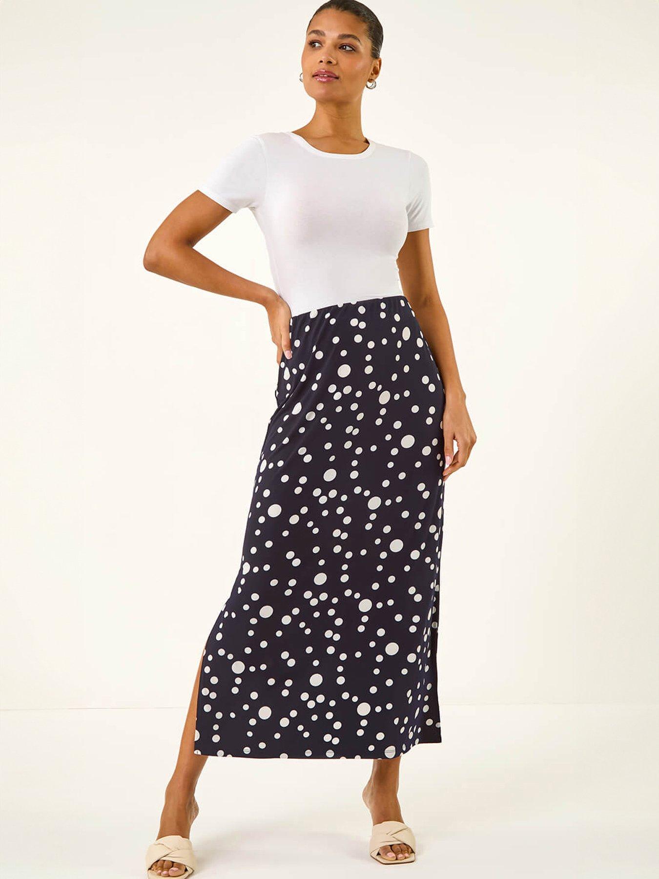 Image 3 of 5 of Roman Spot Print Stretch Maxi Skirt