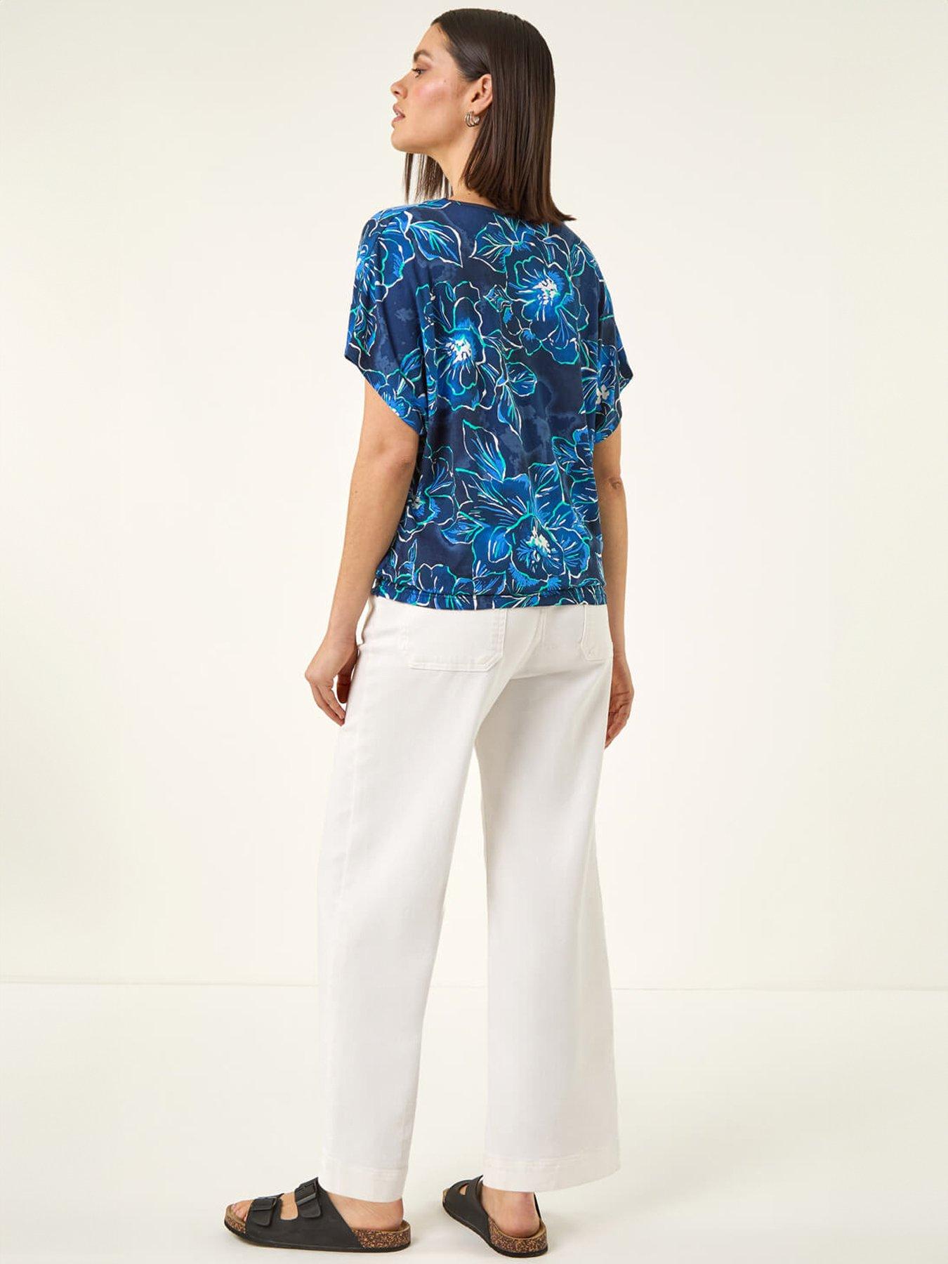 Image 2 of 5 of Roman Floral Print V-neck Stretch Top