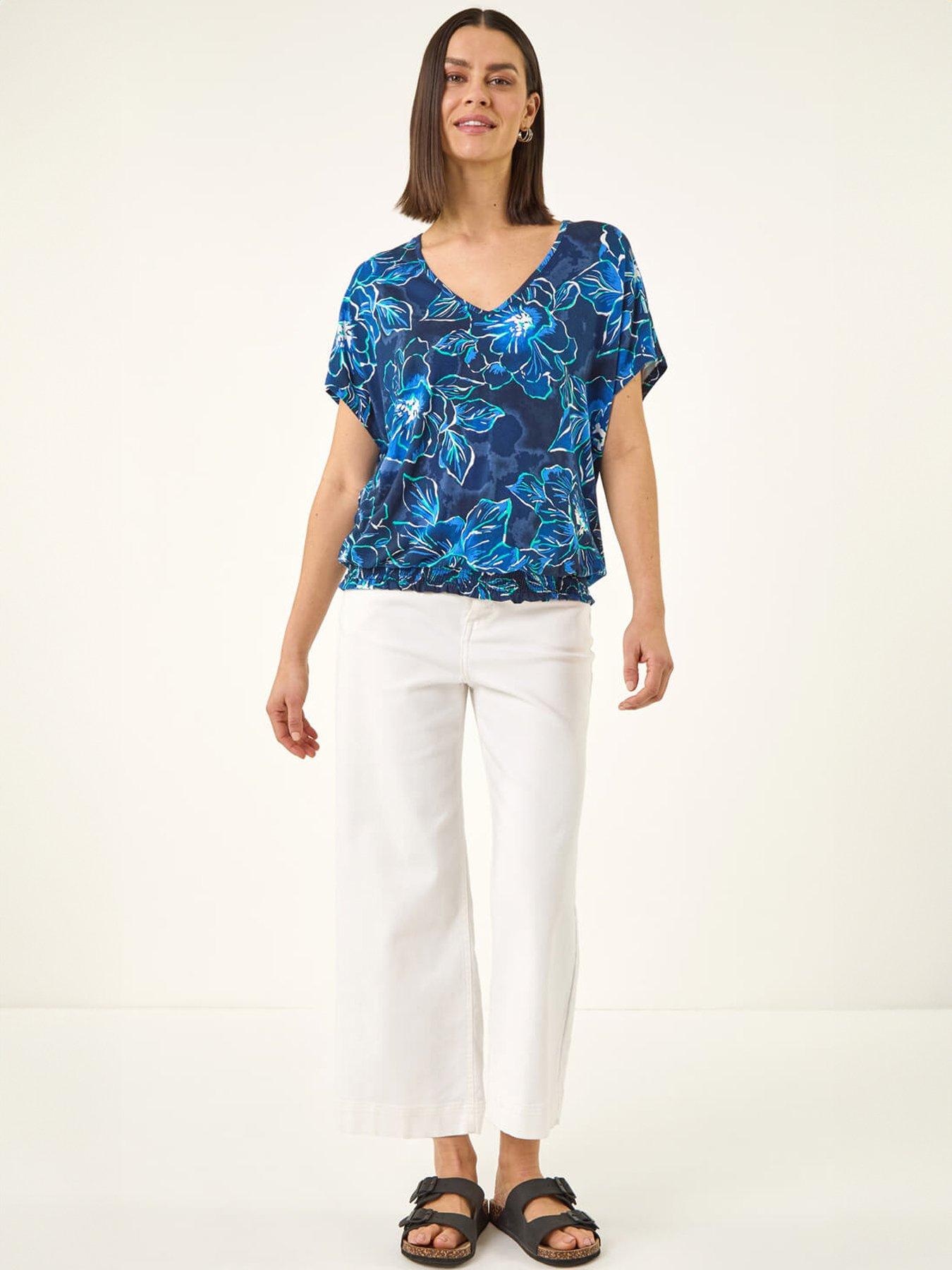 Image 3 of 5 of Roman Floral Print V-neck Stretch Top