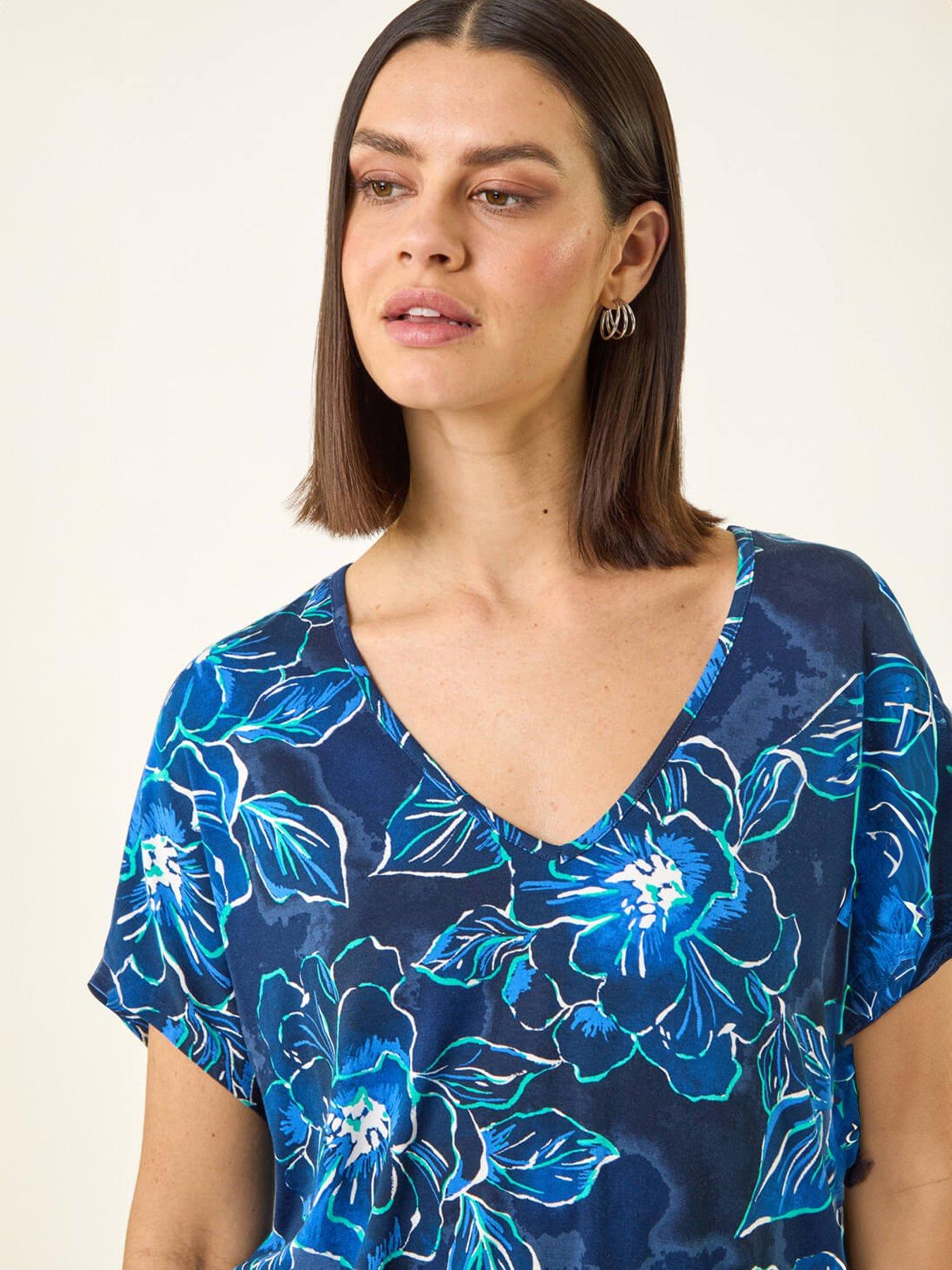 Image 4 of 5 of Roman Floral Print V-neck Stretch Top