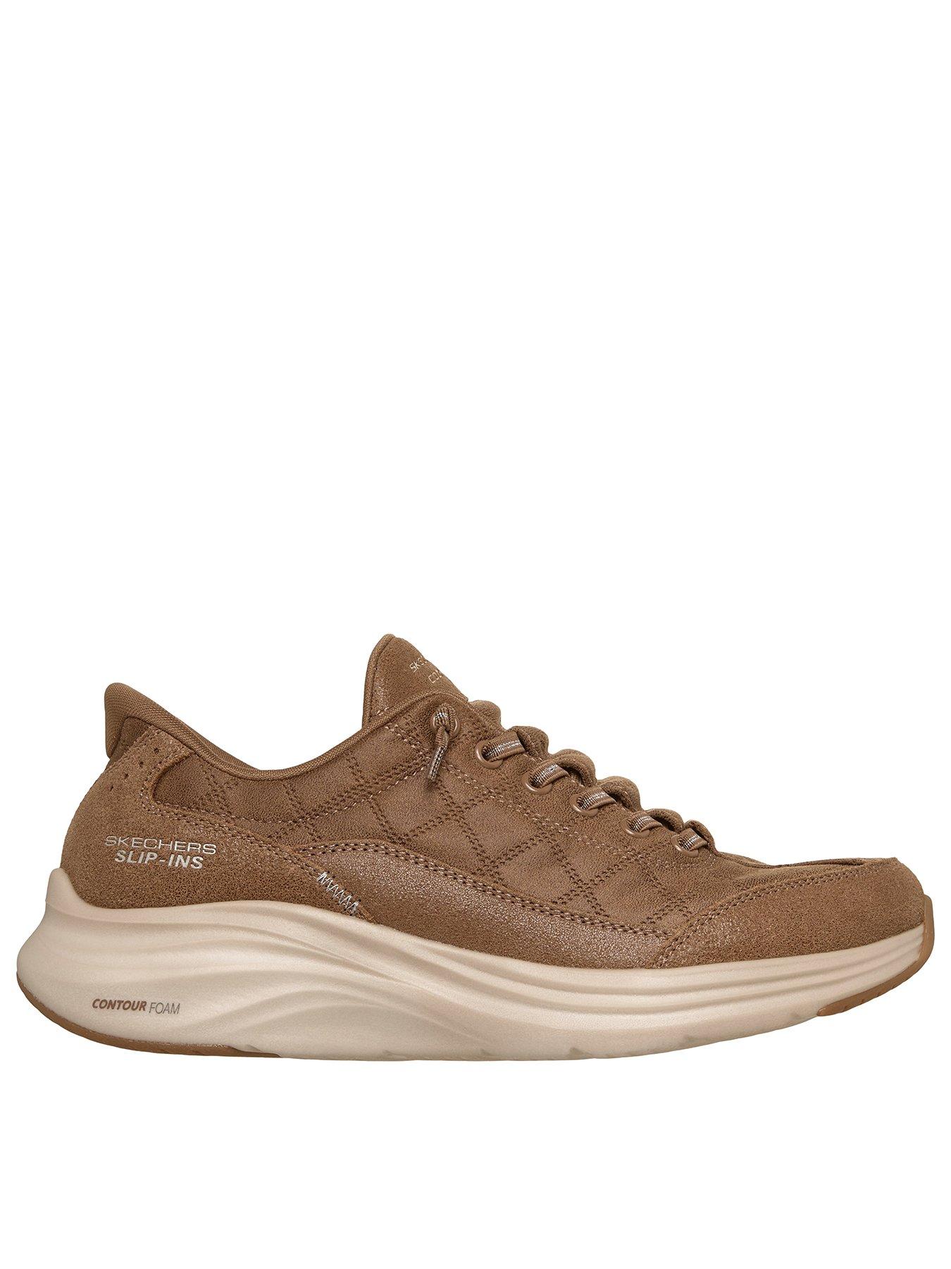 Image 1 of 6 of Skechers Contour Foam Natural Ease Sparkle Suede Cozy Fit Bungee Slip-in - Chestnut