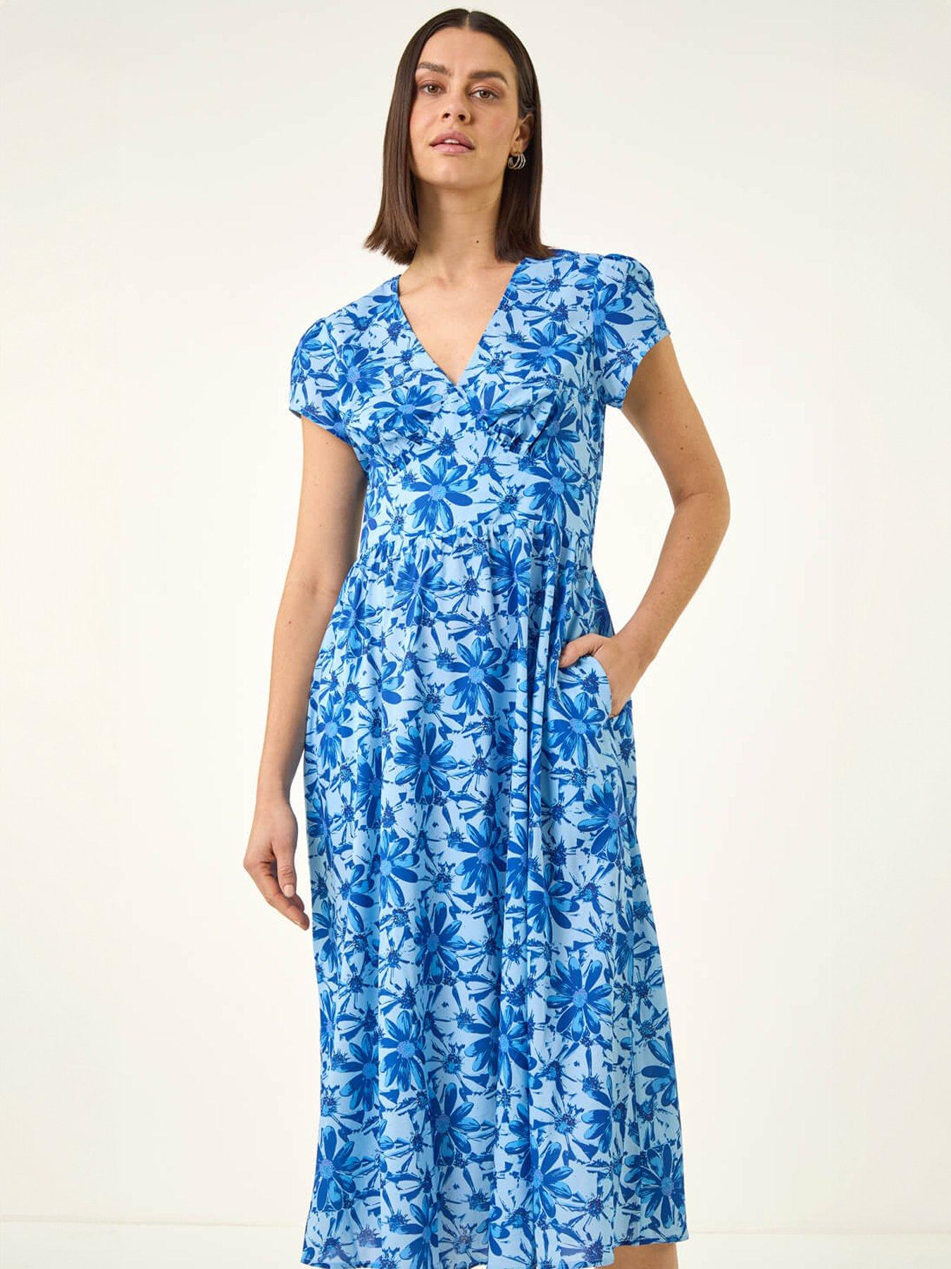 Roman Floral Print Midi Tea Dress