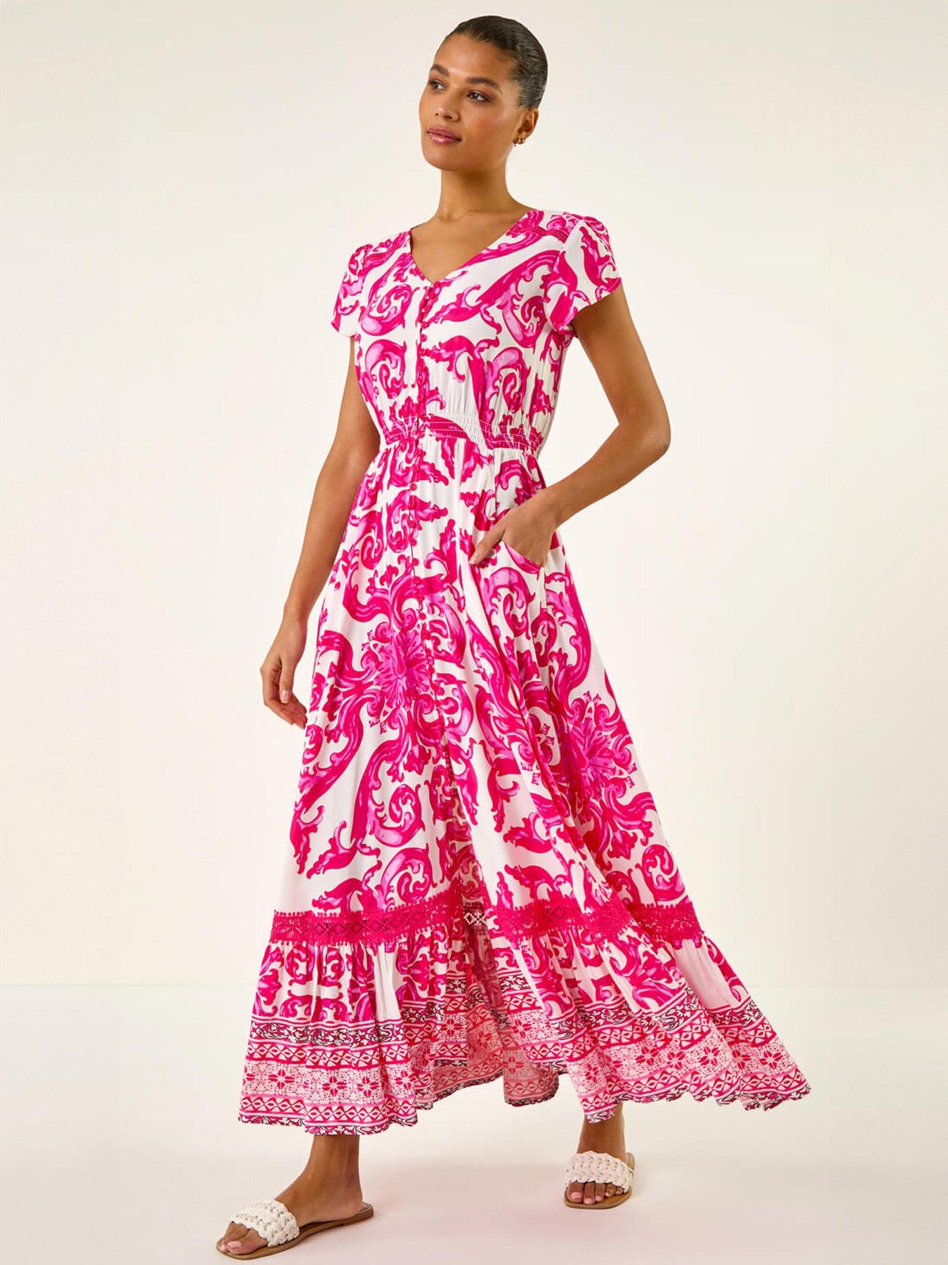  image of roman-border-print-button-midi-dress