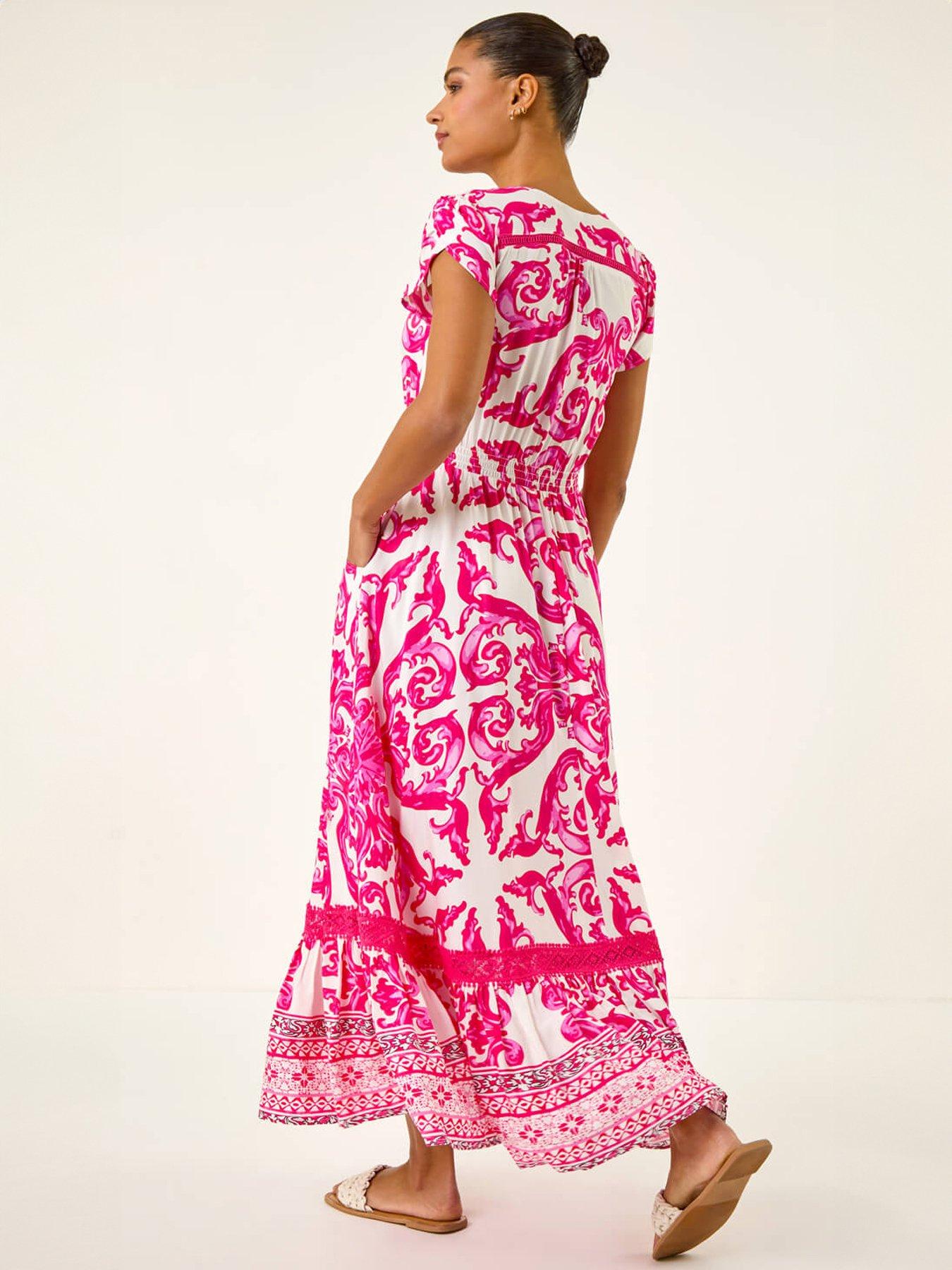  image of roman-border-print-button-midi-dress