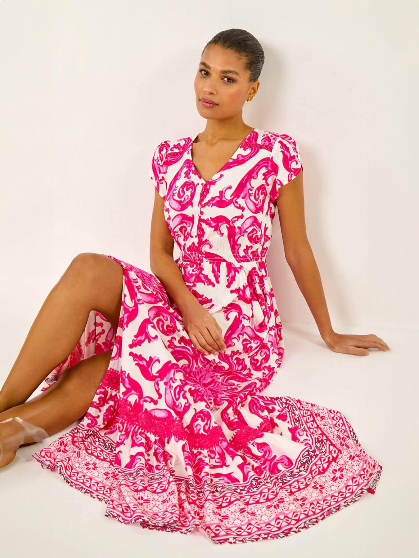  image of roman-border-print-button-midi-dress