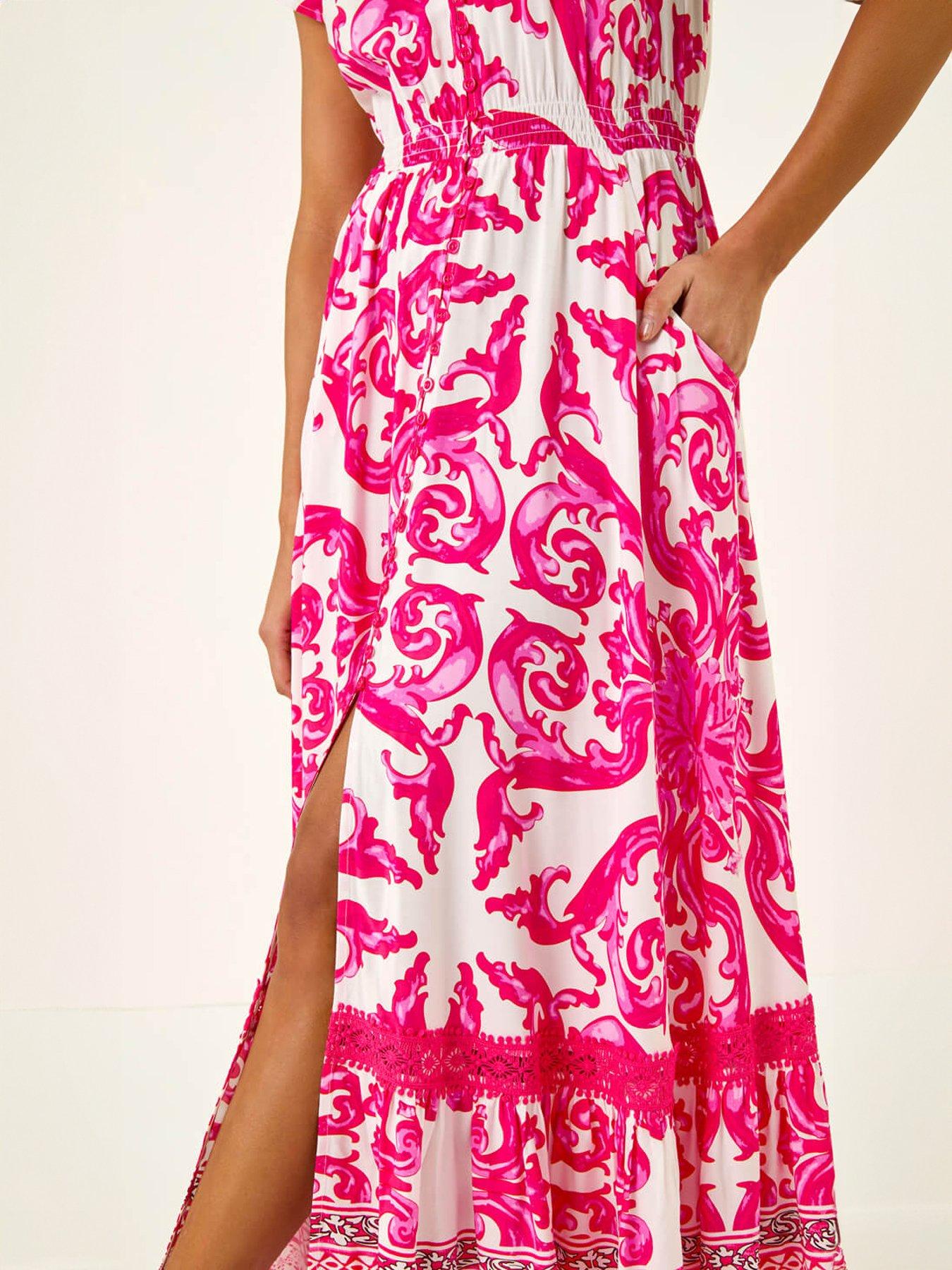  image of roman-border-print-button-midi-dress