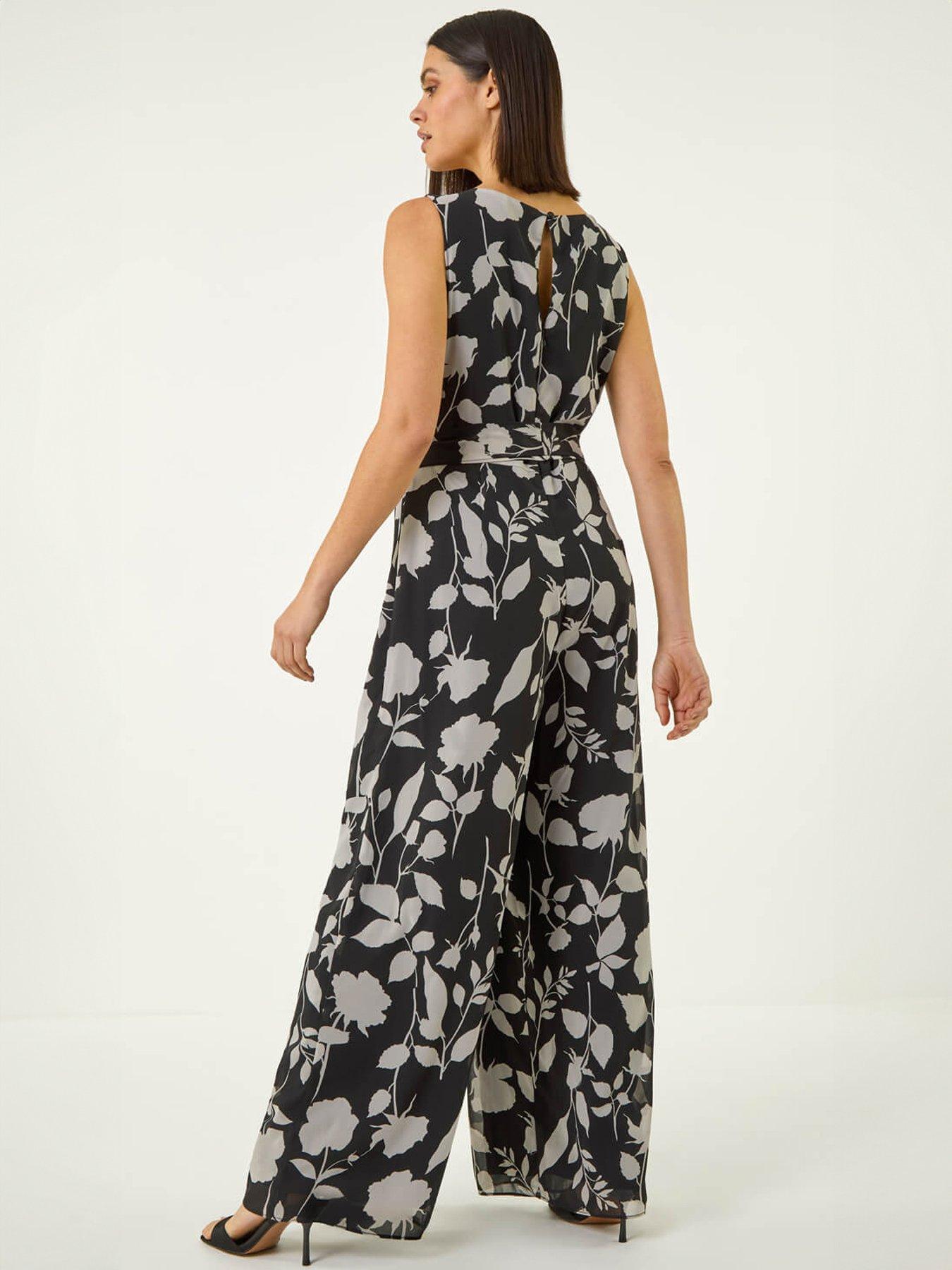 Image 2 of 5 of Roman Floral Chiffon Belted Jumpsuit