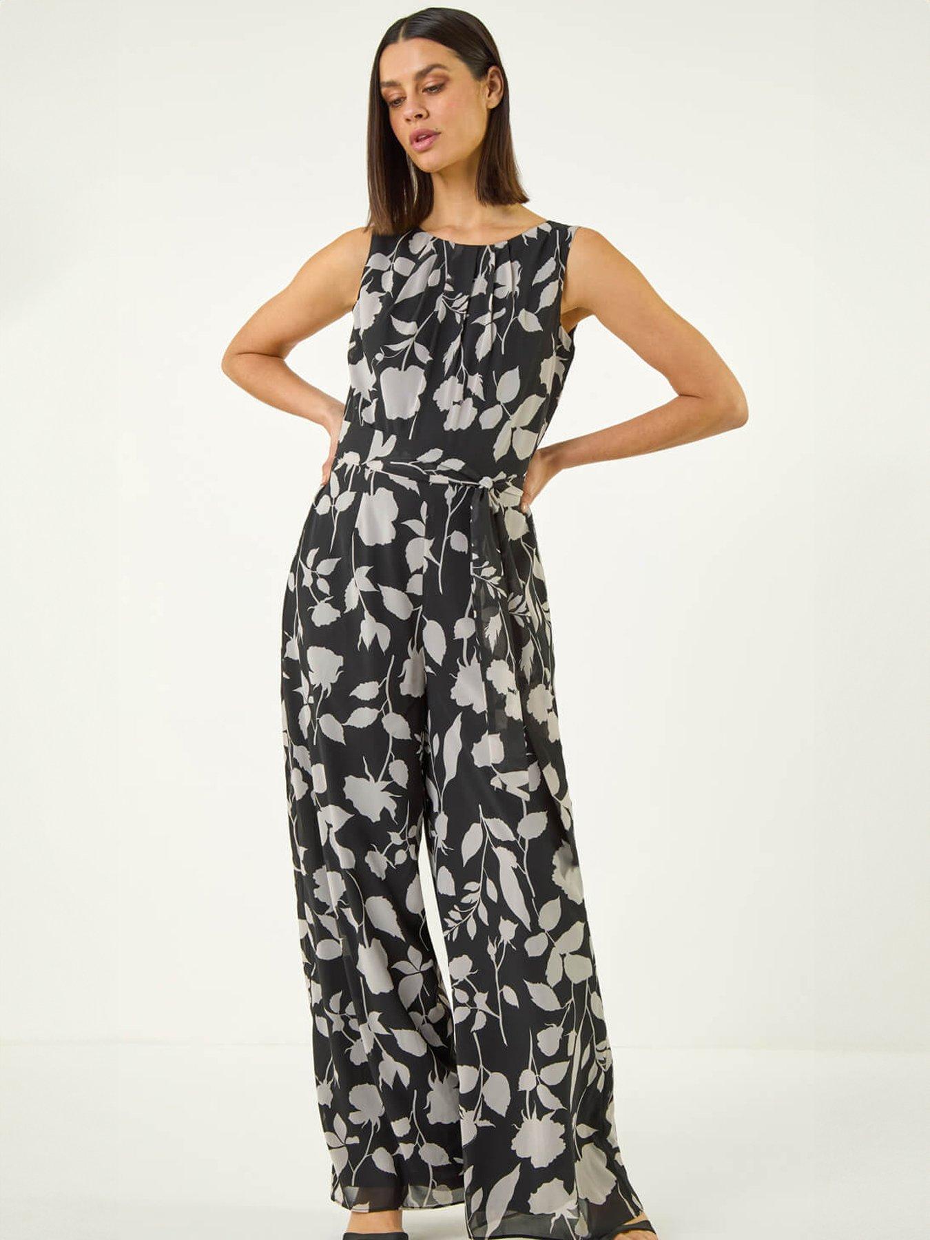 Image 3 of 5 of Roman Floral Chiffon Belted Jumpsuit
