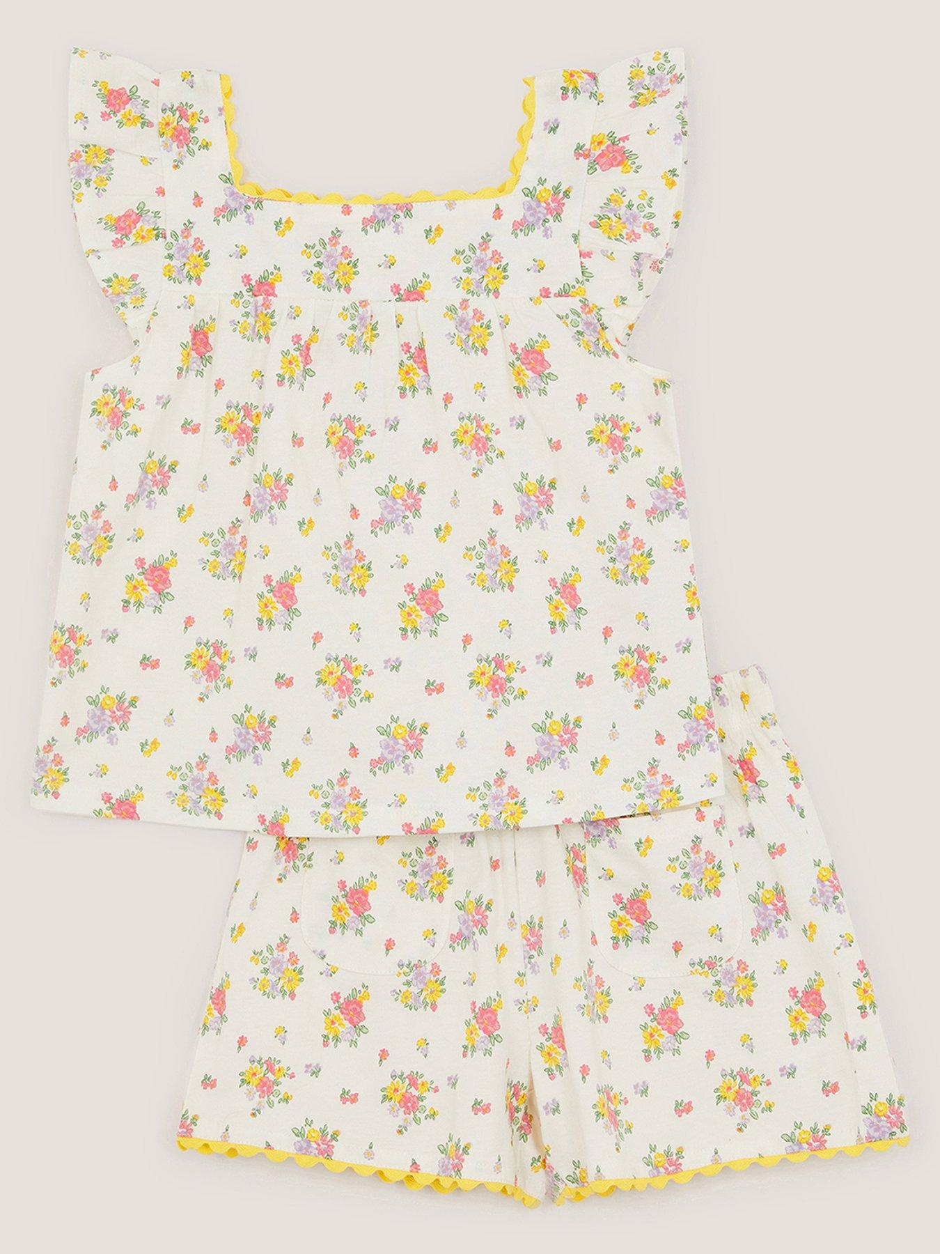 Image 1 of 3 of Monsoon Girls Rose Bud Jersey Print Pyjamas - Light Cream