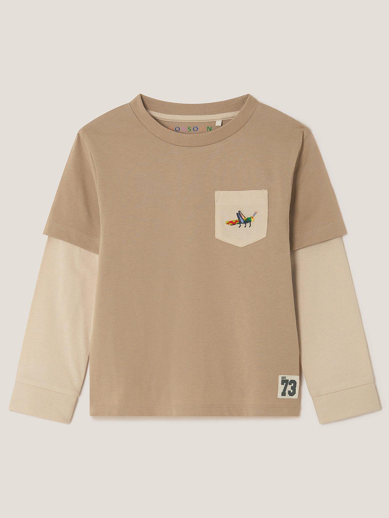front image of monsoon-boys-explore-tshirt-sweat-top-beige