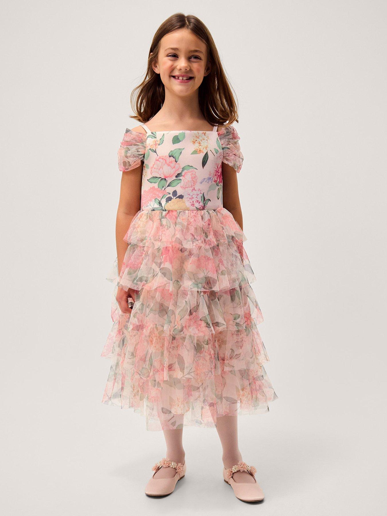 Monsoon Girls Agnes Scarlet Ruffle Scuba Dress - Multi