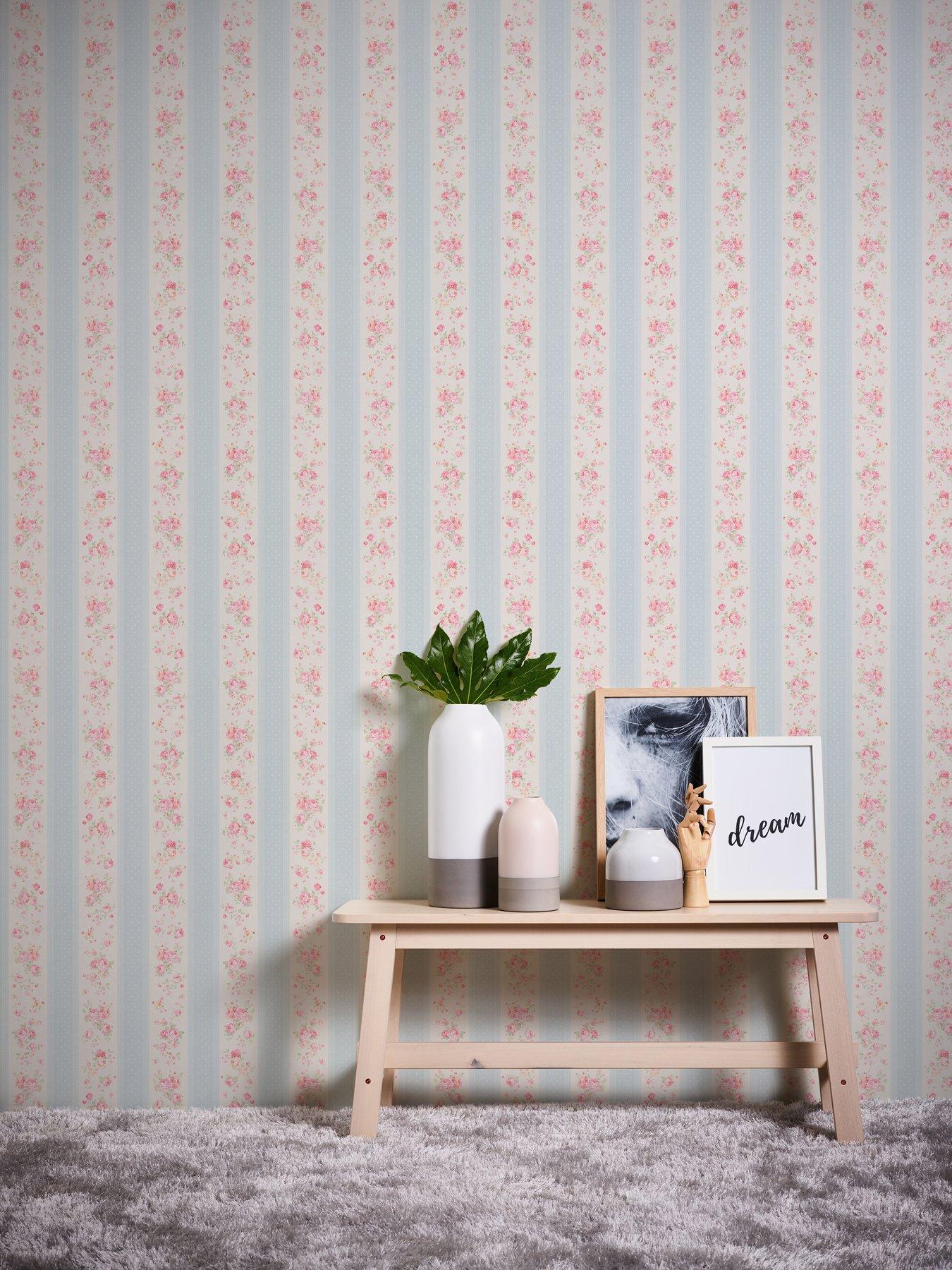 as-creation-floral-stripe-blue-non-woven-wallpaper