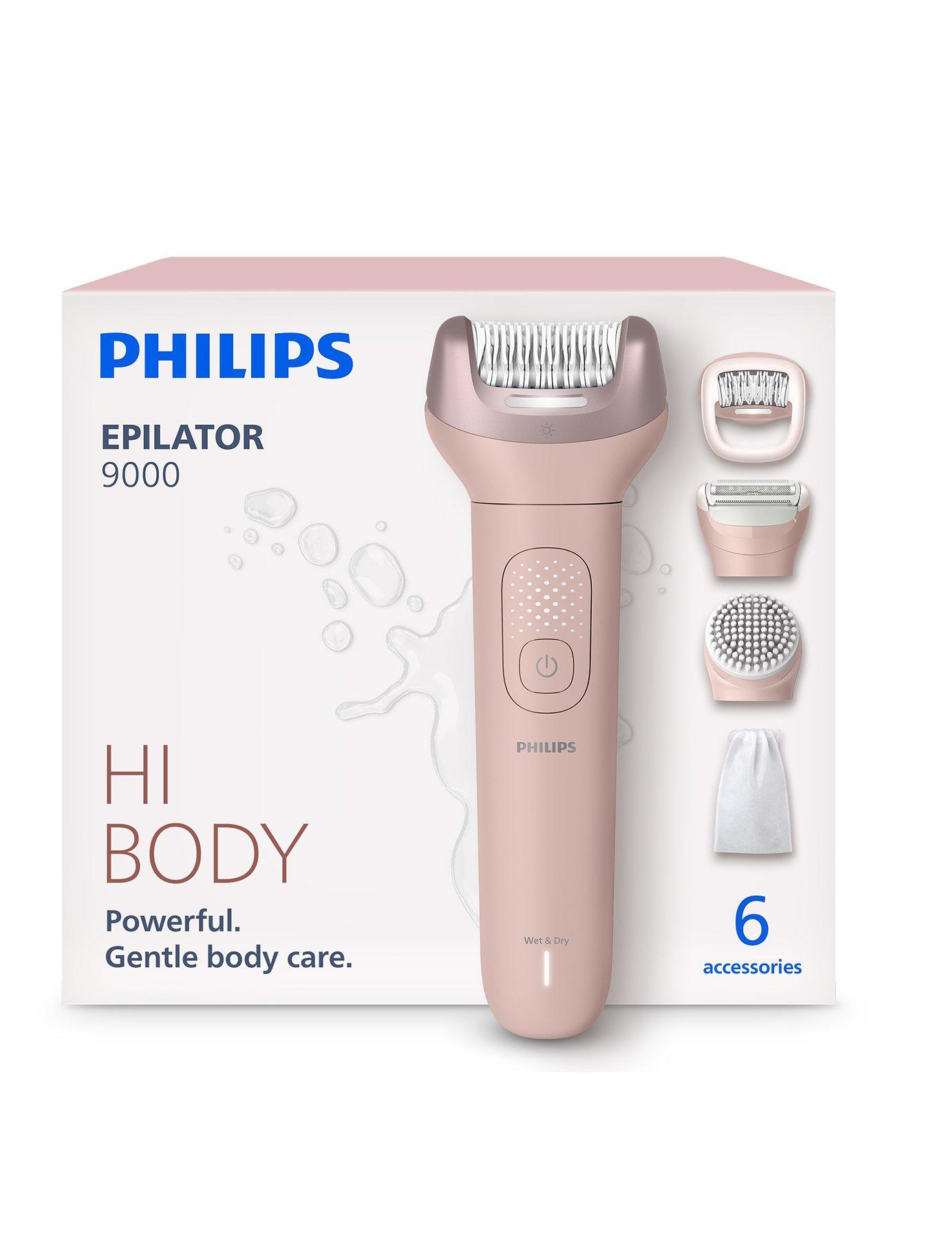 Philips Epilator Series 9000 - Cordless Wet and Dry Electric Epilator, Hair Removal Legs and Body, ProGuide, 6 Accessories, 60 min. Runtime, BRE718/00