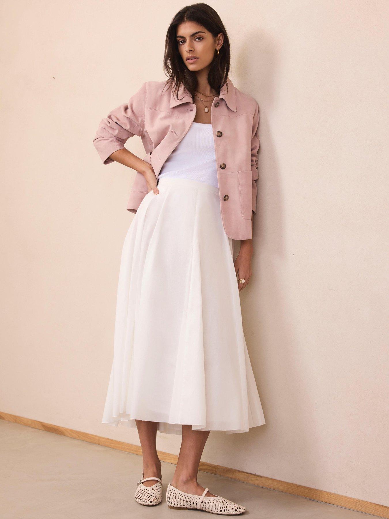 Mint Velvet Full Cotton Midi Skirt - White