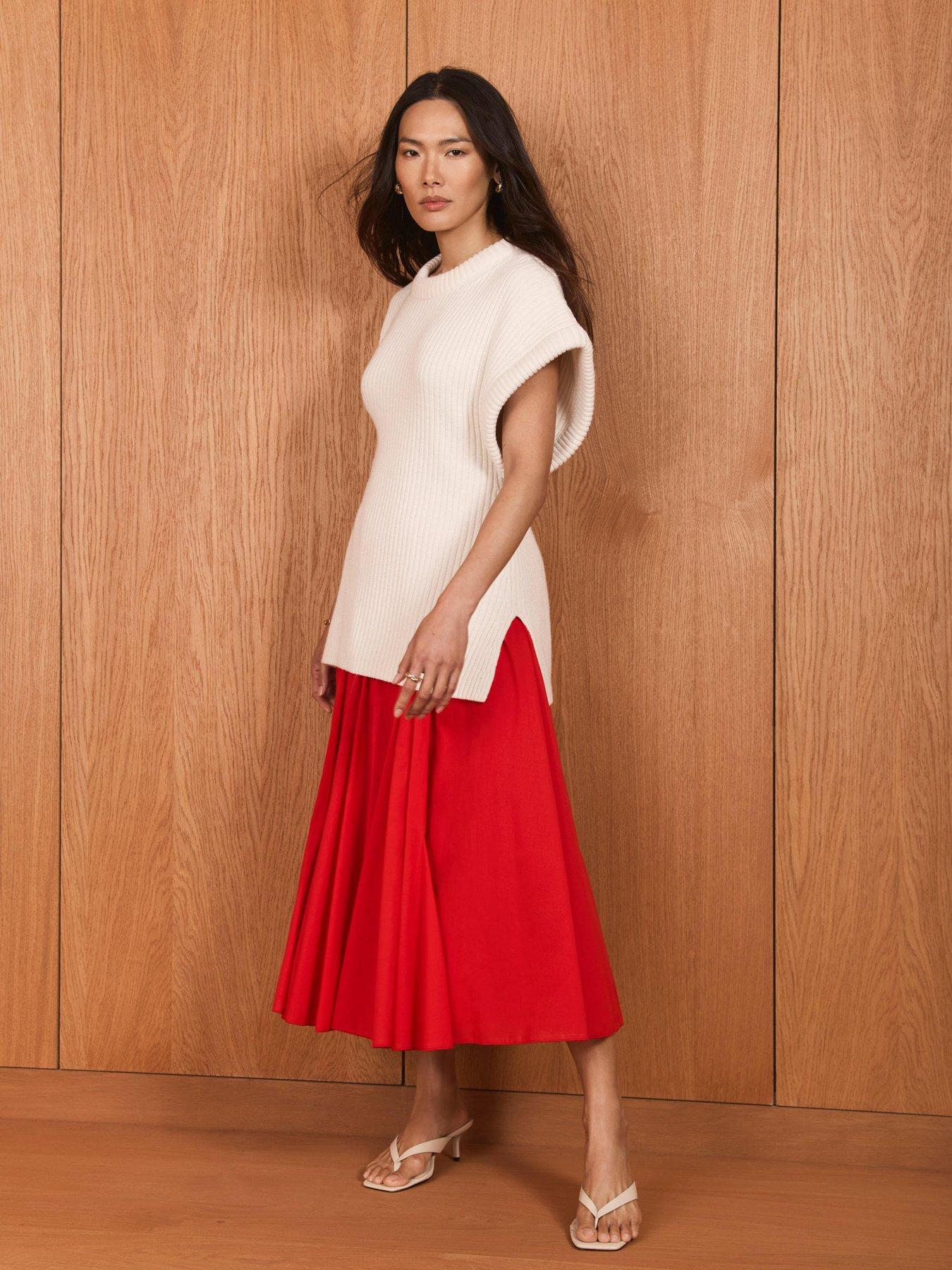  image of mint-velvet-full-cotton-skirt-red