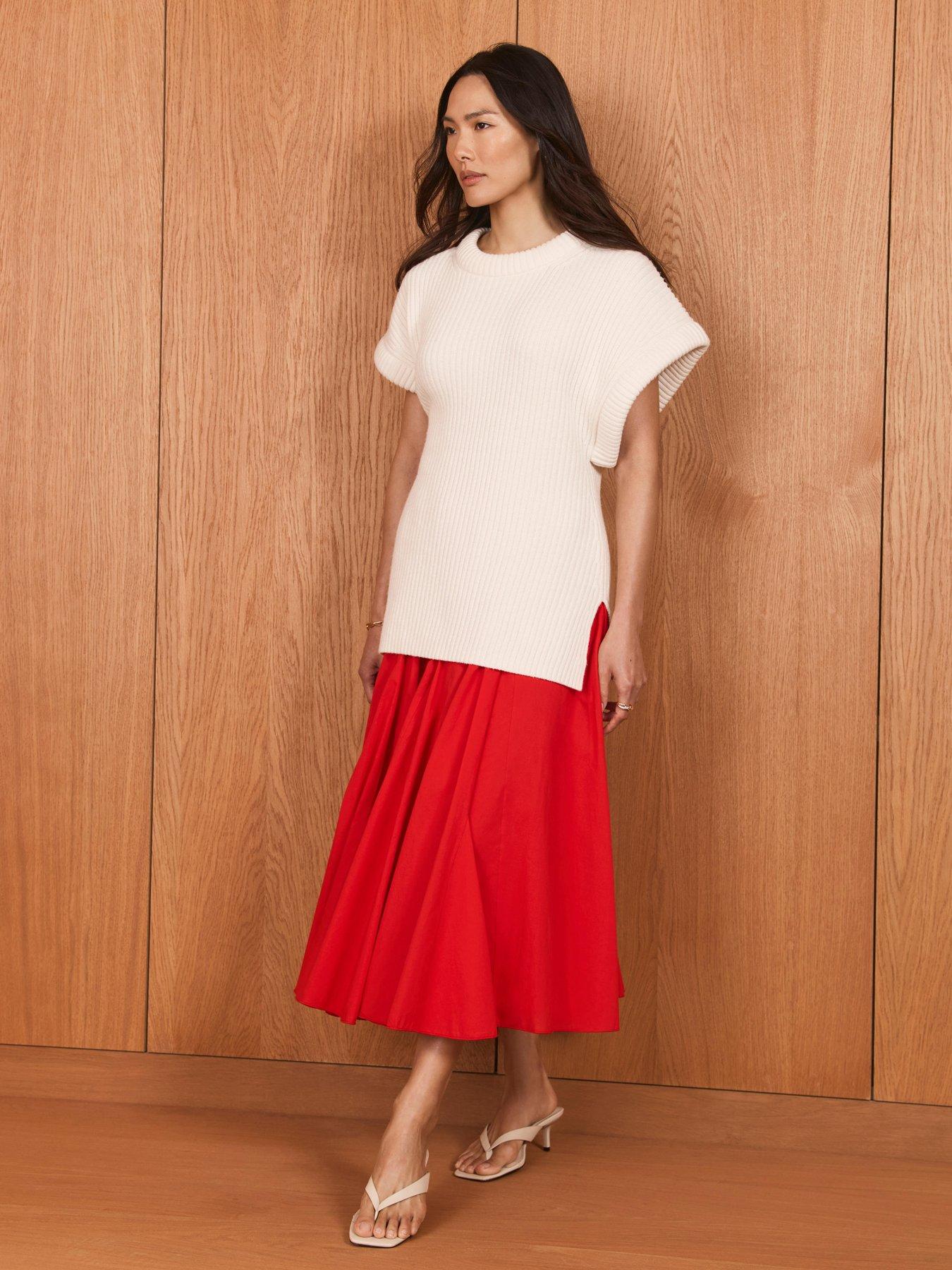  image of mint-velvet-full-cotton-skirt-red