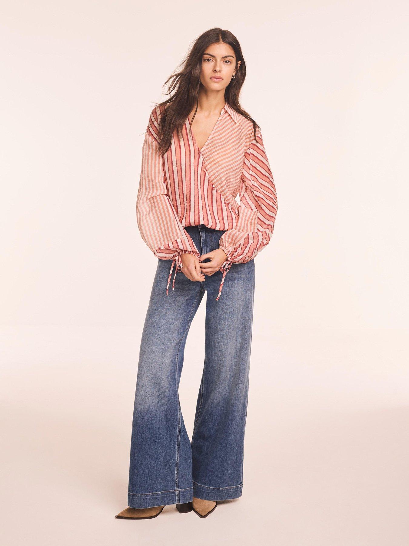  image of mint-velvet-mixed-stripe-wrap-shirt-orange