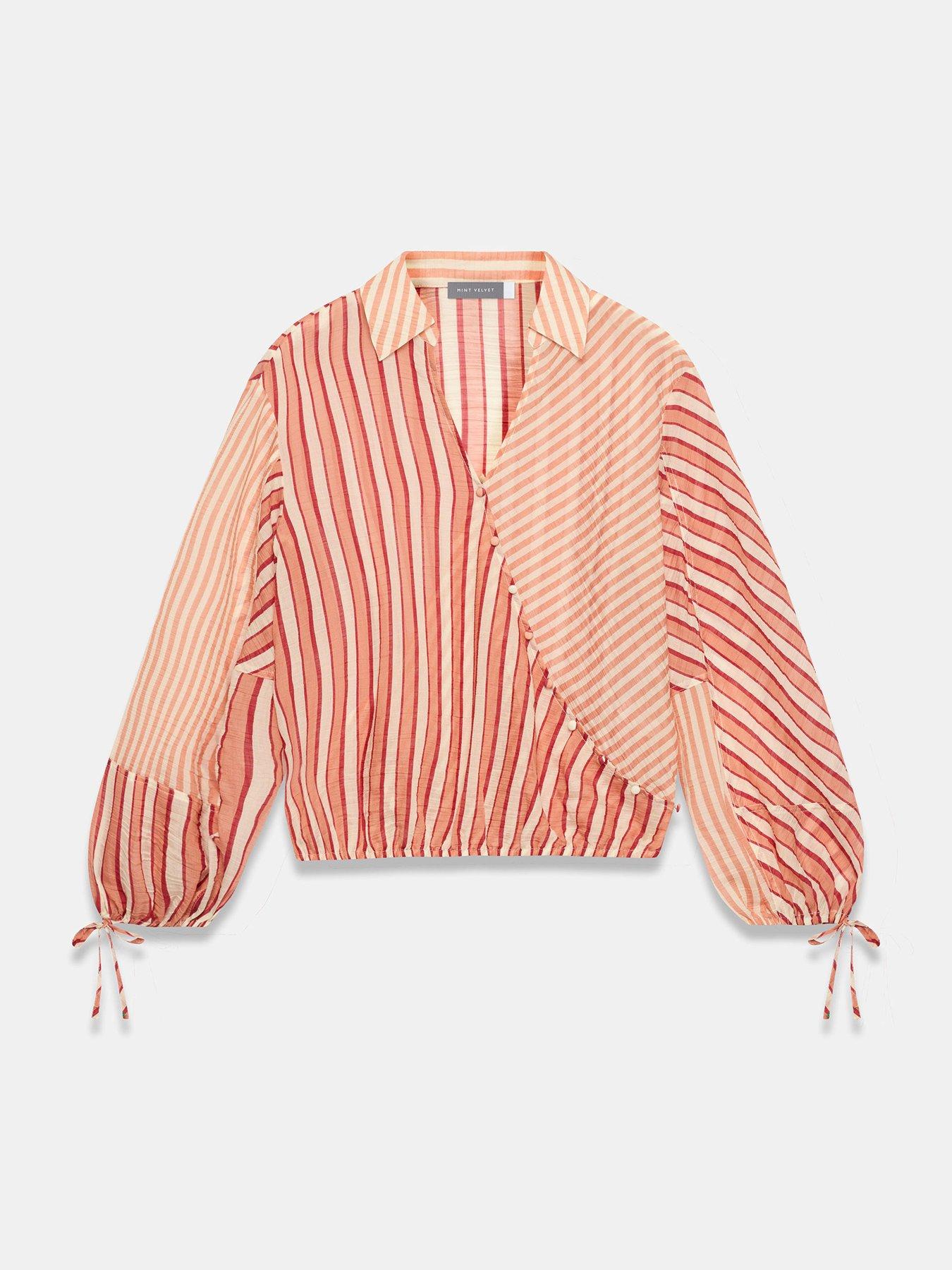  image of mint-velvet-mixed-stripe-wrap-shirt-orange
