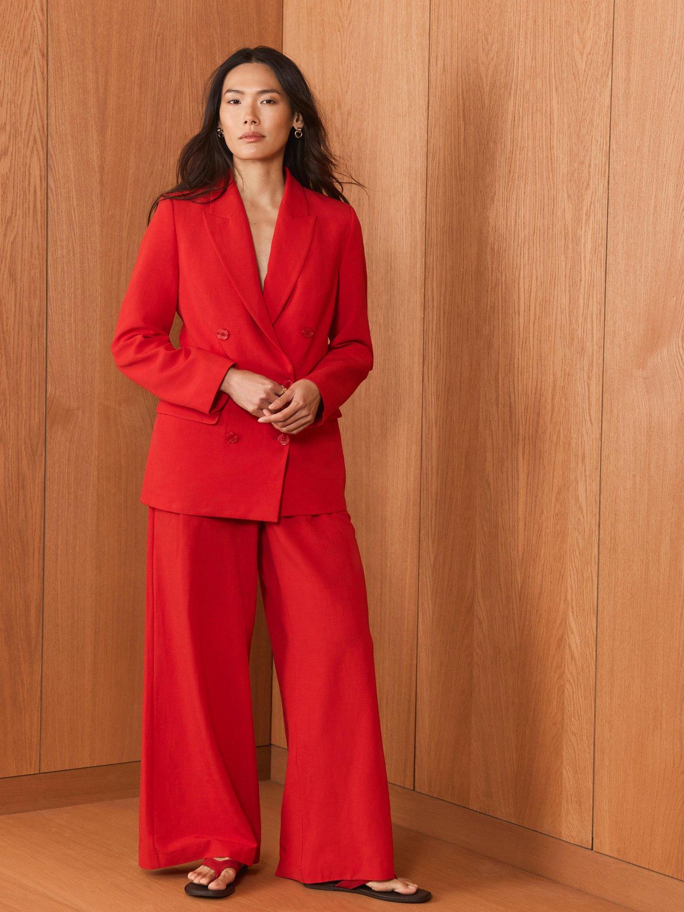 Image 3 of 6 of Mint Velvet Linen Mix Trouser - Red