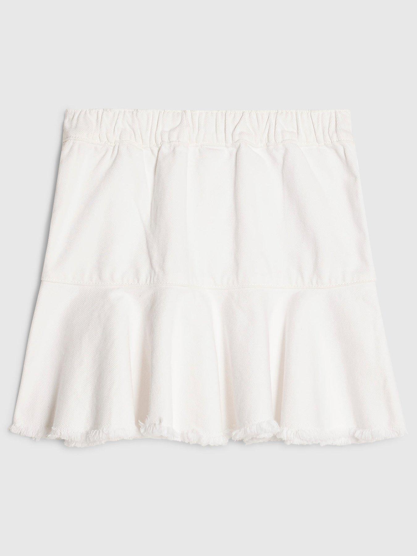 Image 2 of 4 of River Island Older Girls Asymmetric Keychain Denim Skirt - White
