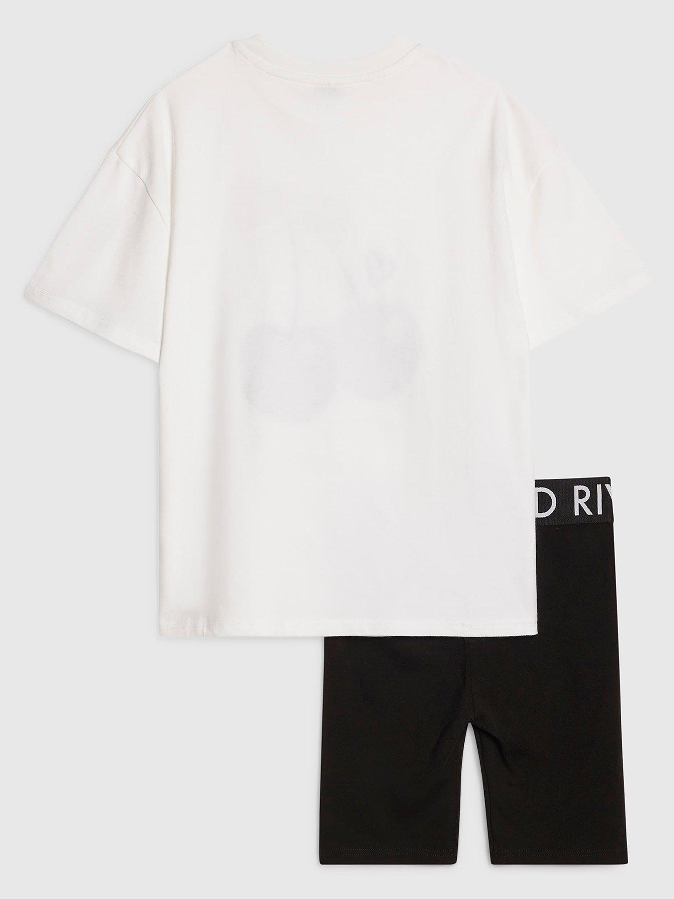 Image 2 of 5 of River Island Older Girls Cherry T-Shirt Cycle Shorts Set - White