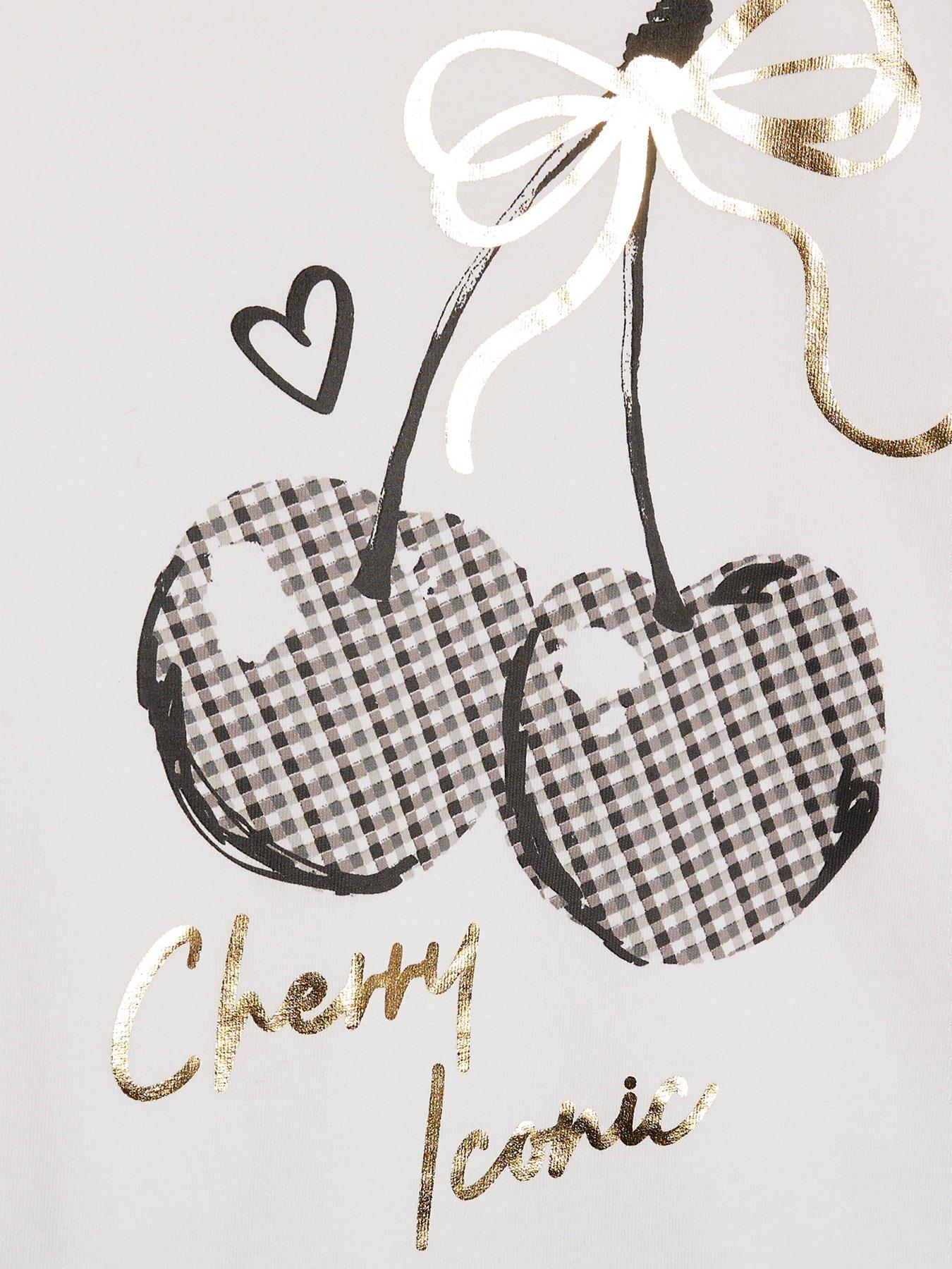 Image 5 of 5 of River Island Older Girls Cherry T-Shirt Cycle Shorts Set - White