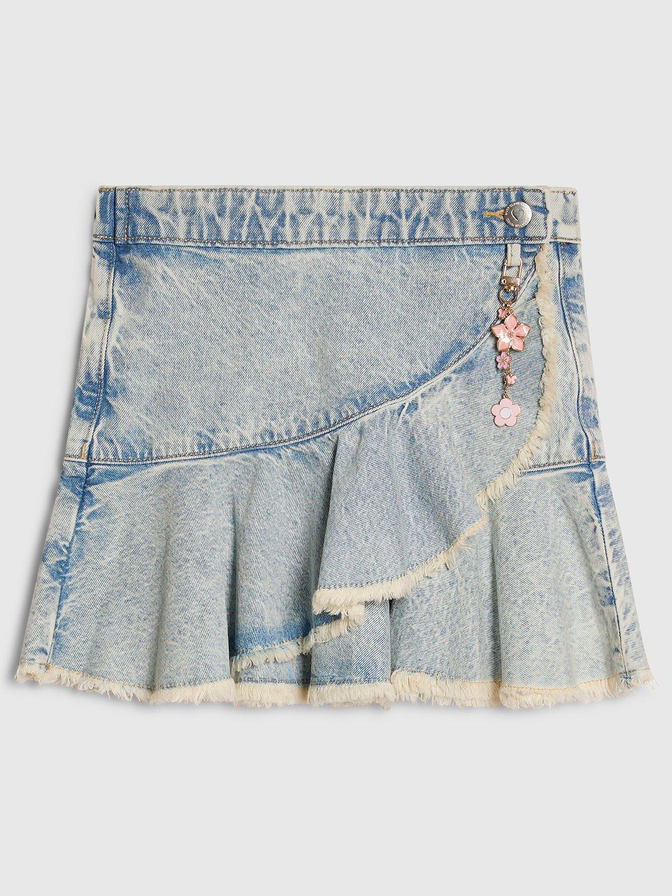 River Island Older Girls Asymmetric Skirt With Keychain - Blue