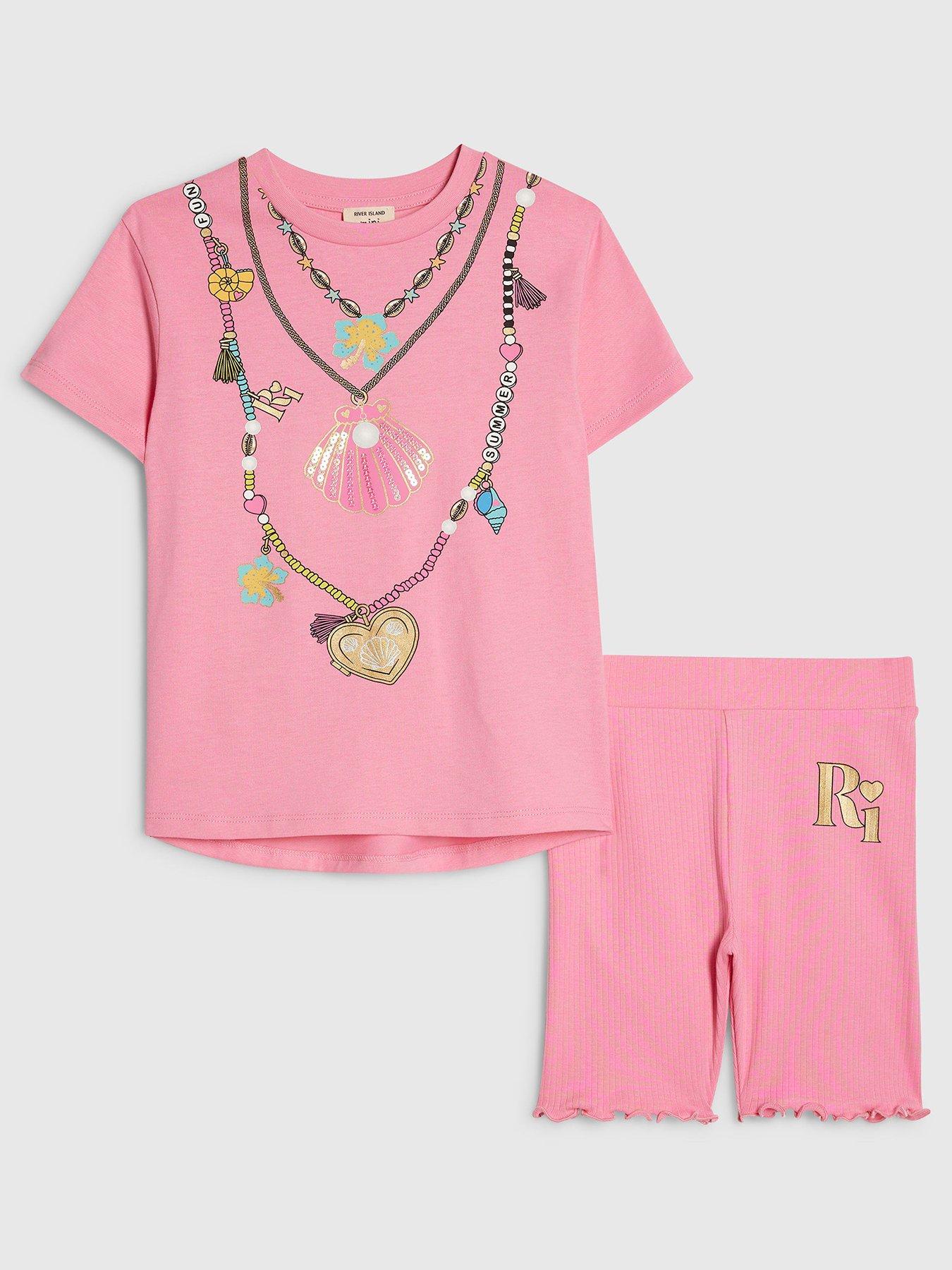 River Island Mini Girls Necklace T-Shirt Set - Pink