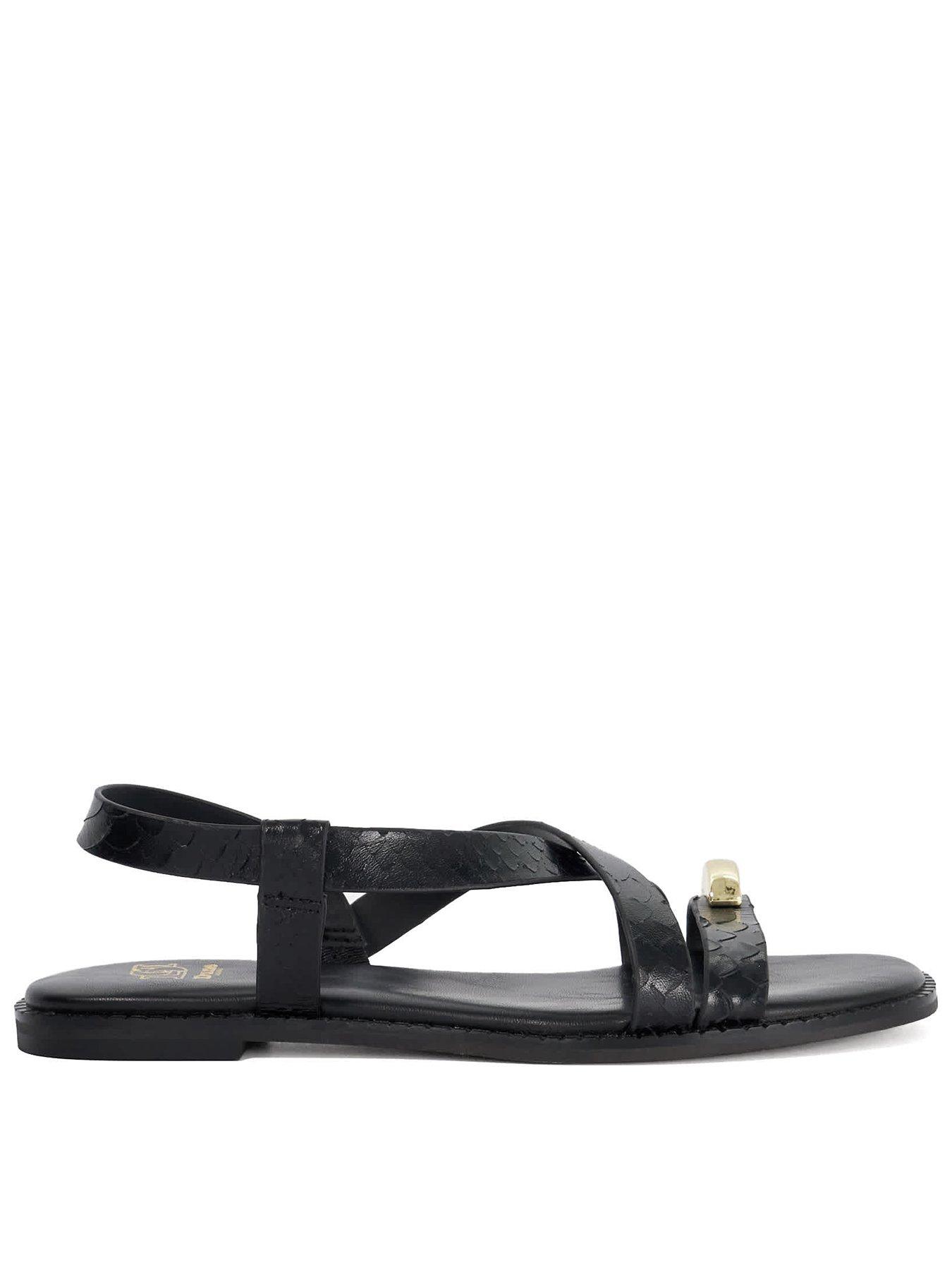 Image 1 of 5 of Dune London Lite Reptile Effect Leather Flat Sandals - Black