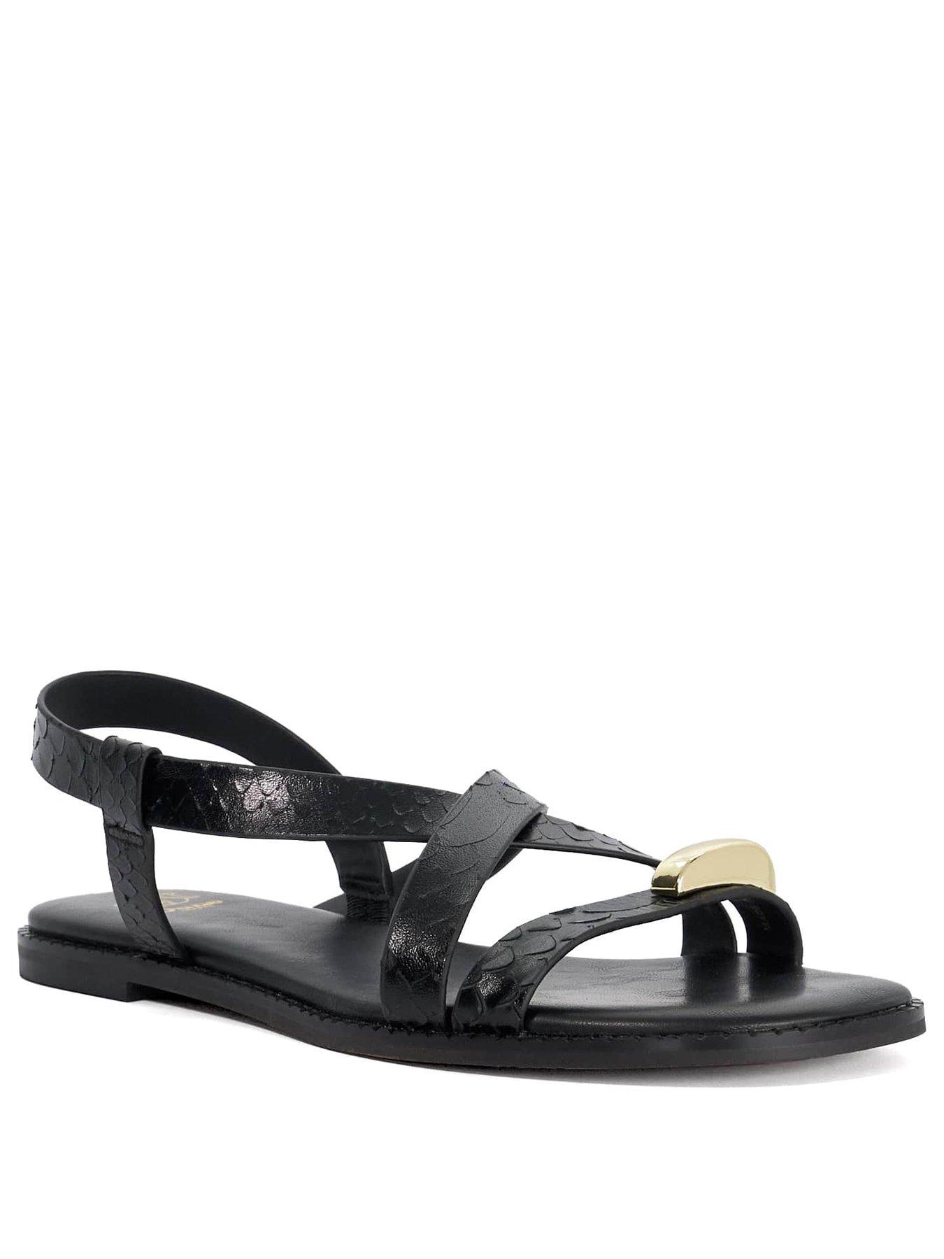 Image 2 of 5 of Dune London Lite Reptile Effect Leather Flat Sandals - Black