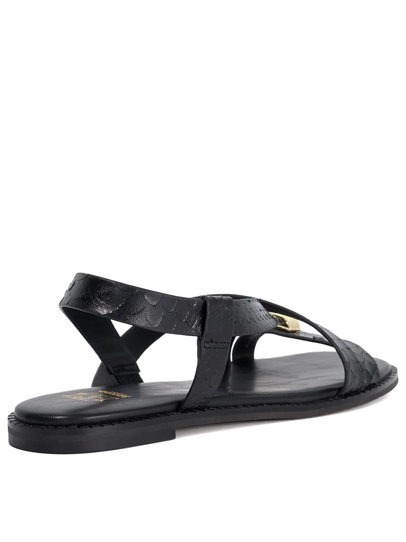 Image 3 of 5 of Dune London Lite Reptile Effect Leather Flat Sandals - Black