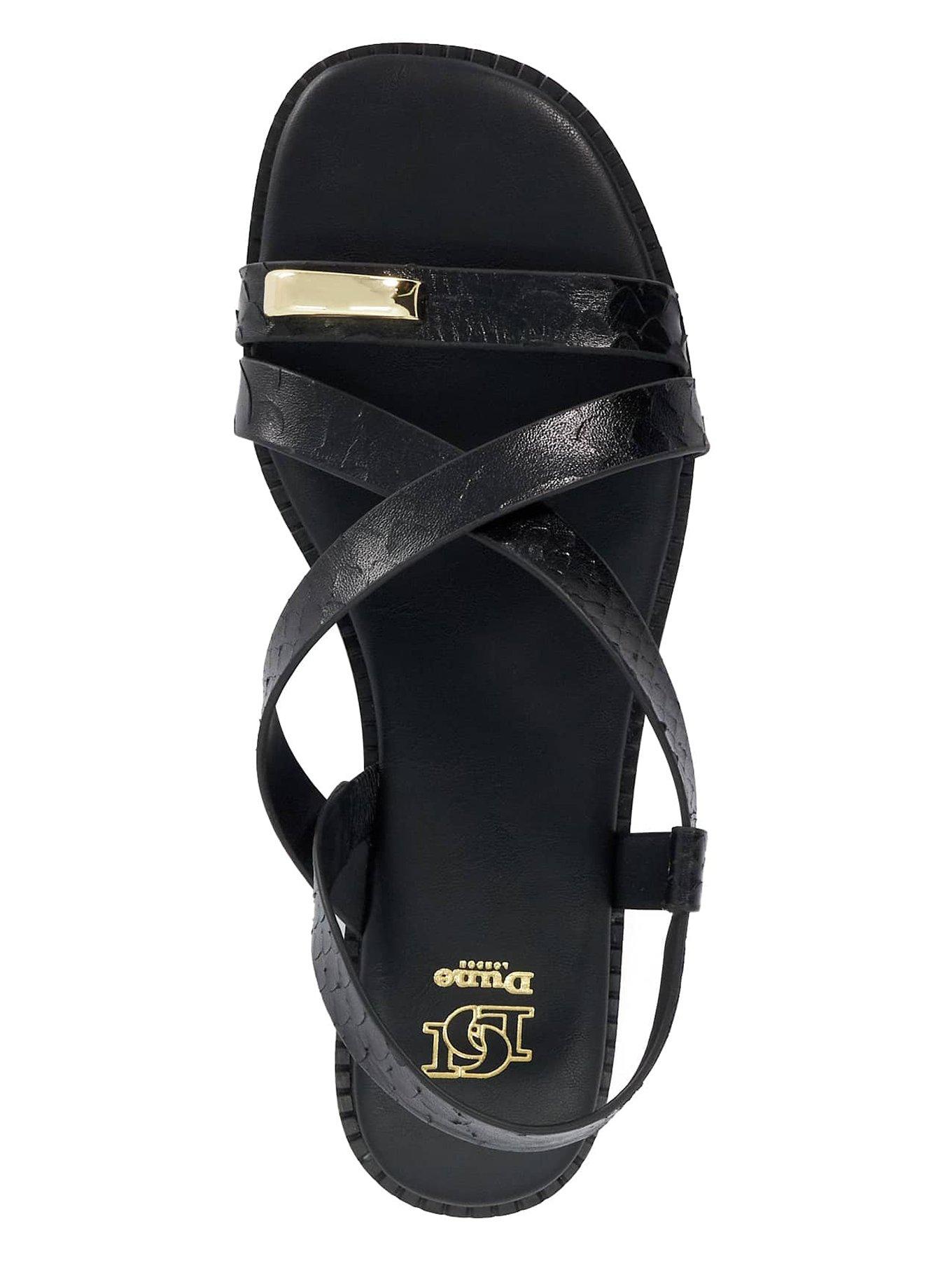 Image 4 of 5 of Dune London Lite Reptile Effect Leather Flat Sandals - Black