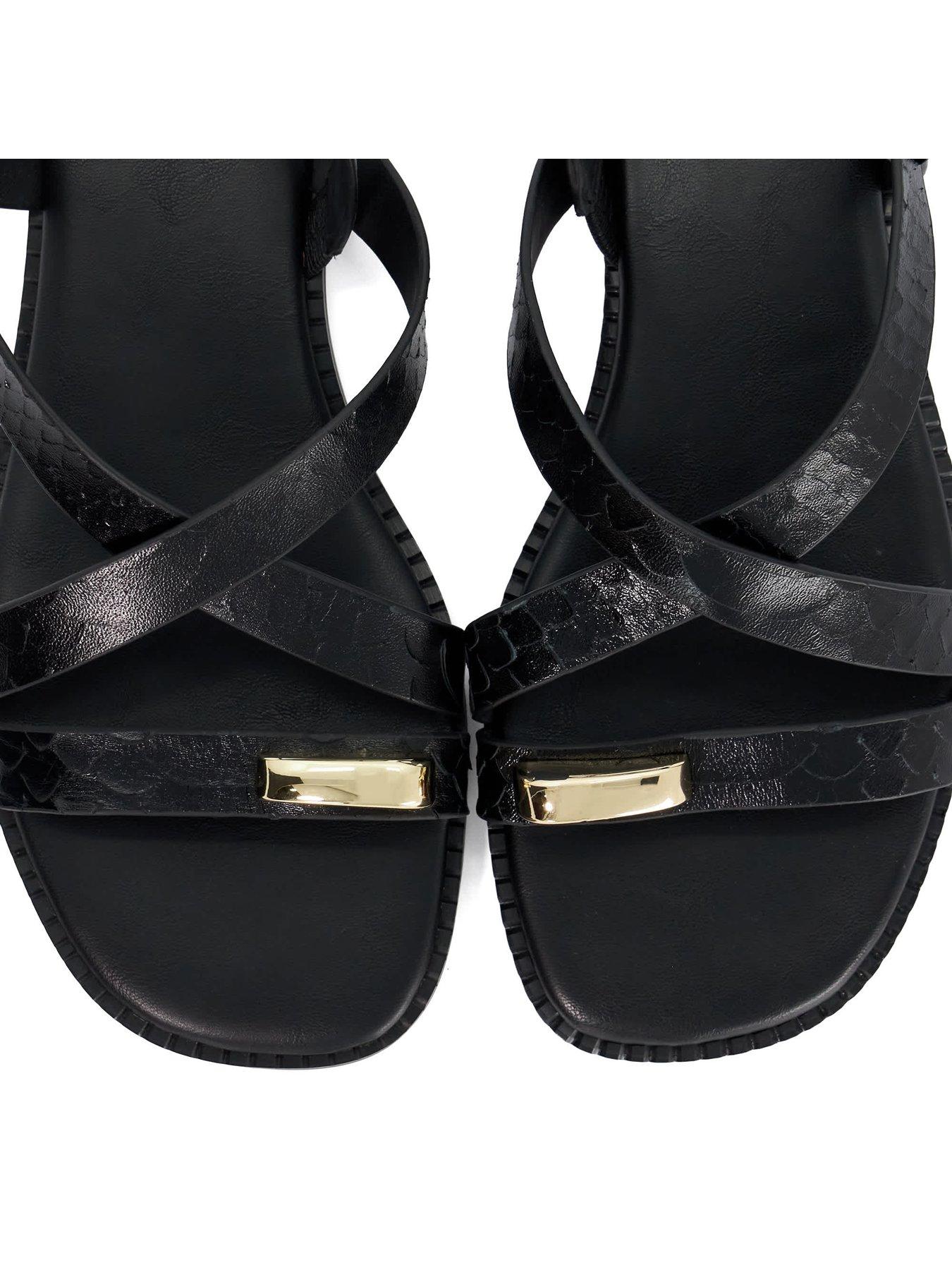 Image 5 of 5 of Dune London Lite Reptile Effect Leather Flat Sandals - Black