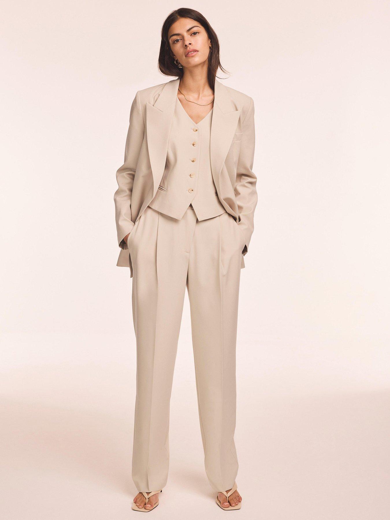 front image of mint-velvet-neutral-tapered-clean-trouser
