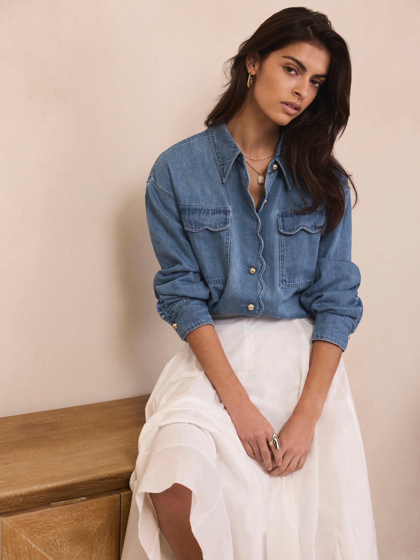 Mint Velvet Indigo Denim Scallop Top