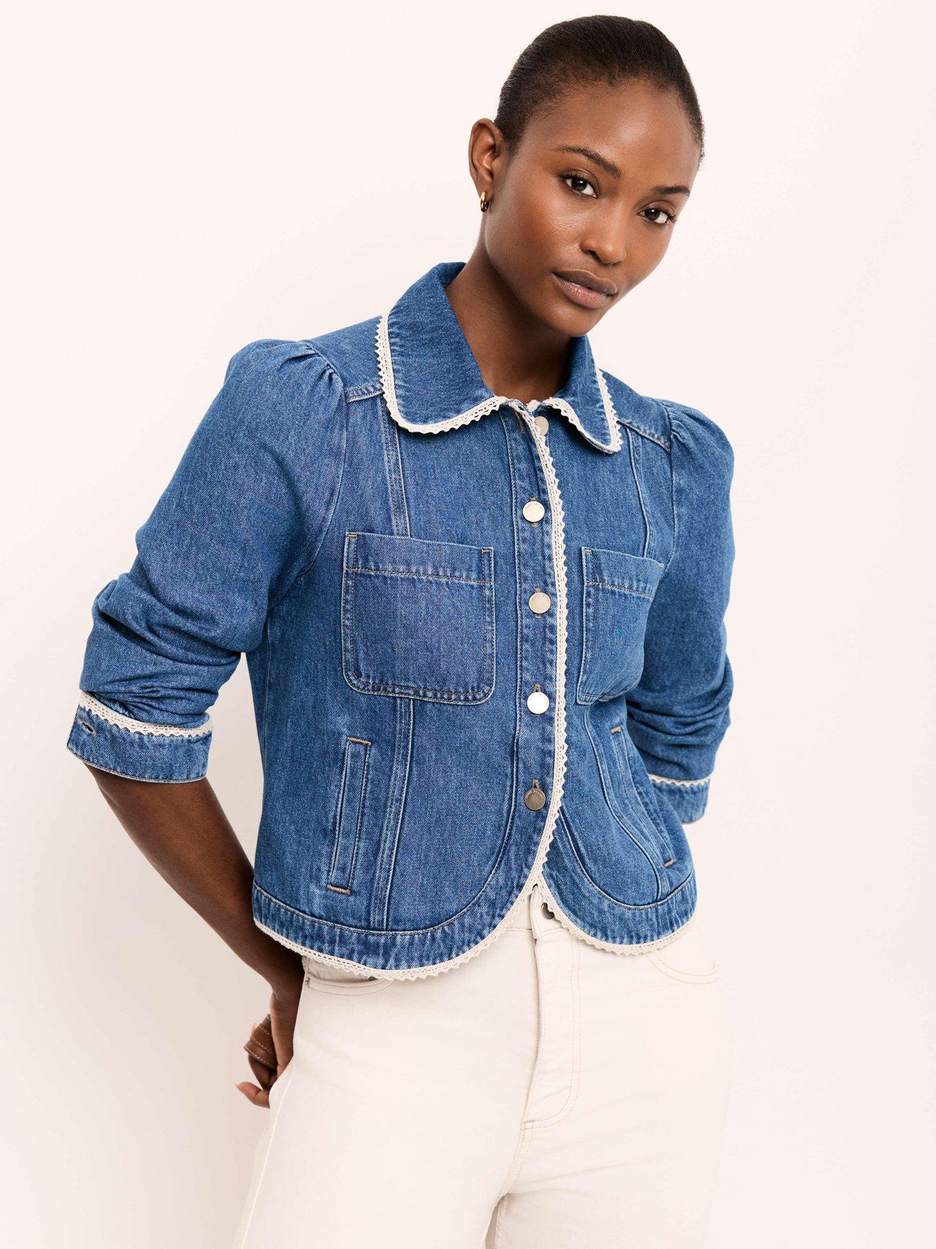 Mint Velvet Crochet Trim Denim Jacket - Blue